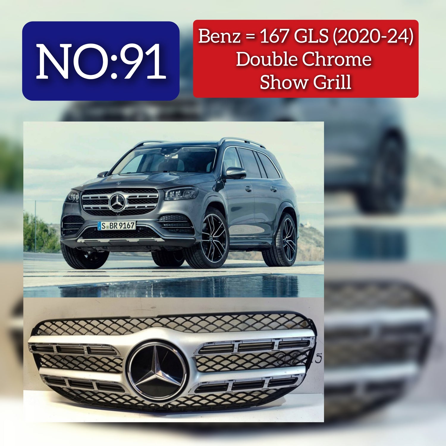 AMG Chrome Show Grill Compatible With Mercedes  Benz GLS-Class W167 (2019-2023) Tag 91