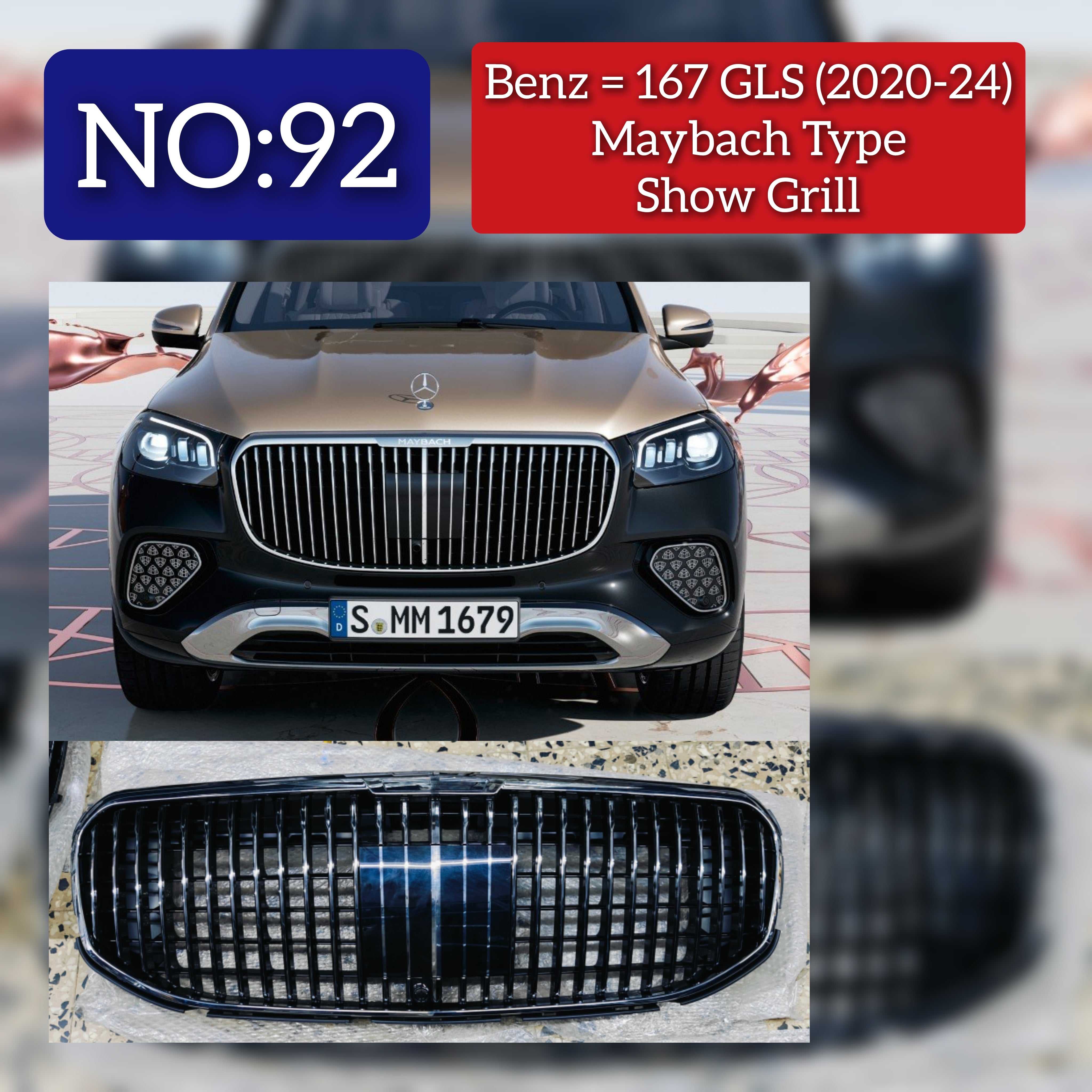 Maybach Chrome Show Grill Compatible With  Mercedes  Benz GLS-Class W167  (2019-2023) Tag 92