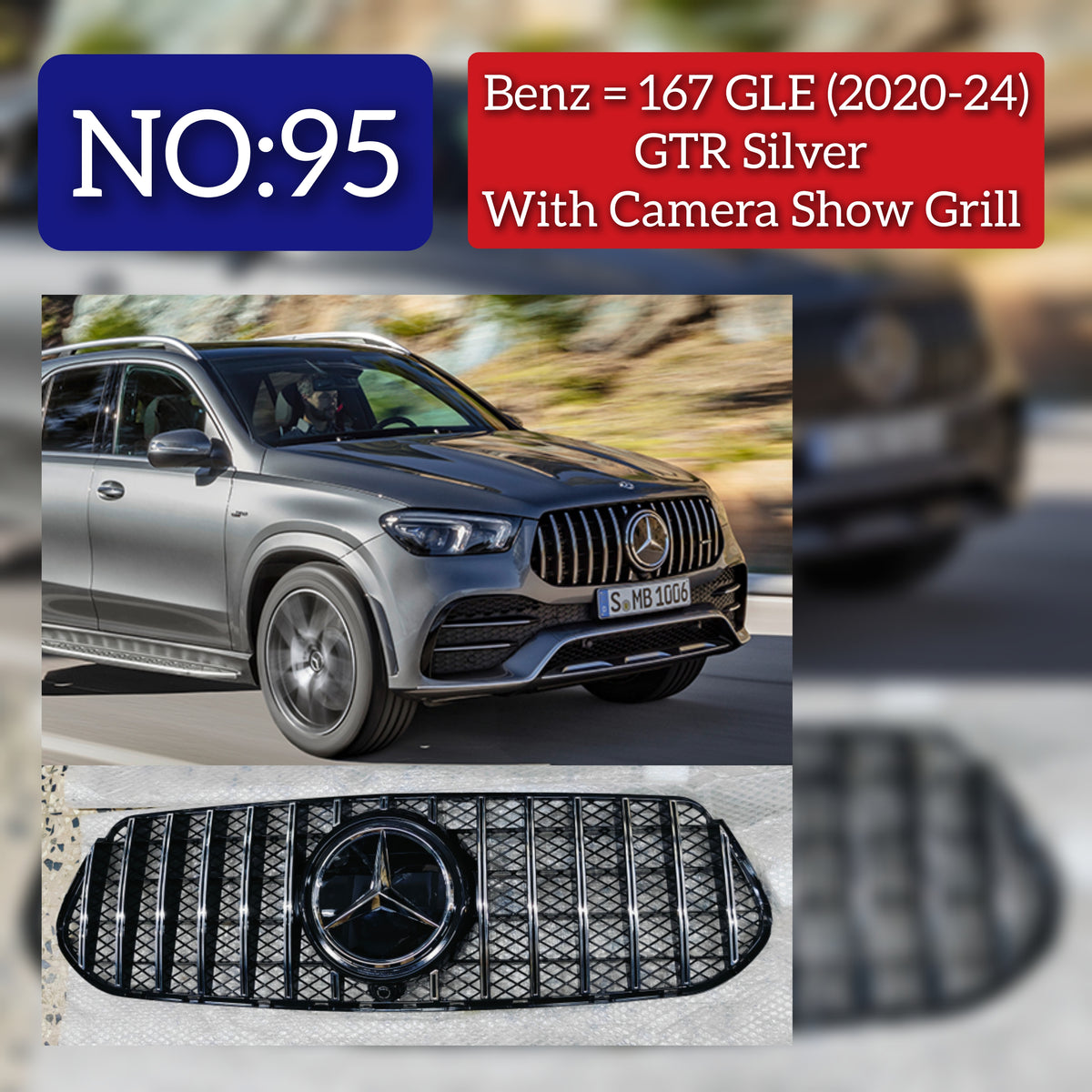 AMG Version GTR Silver Chrome Show Grill  Compatible With   Mercedes  Benz GLE-Class W167(2019-2023 ) Tag 95