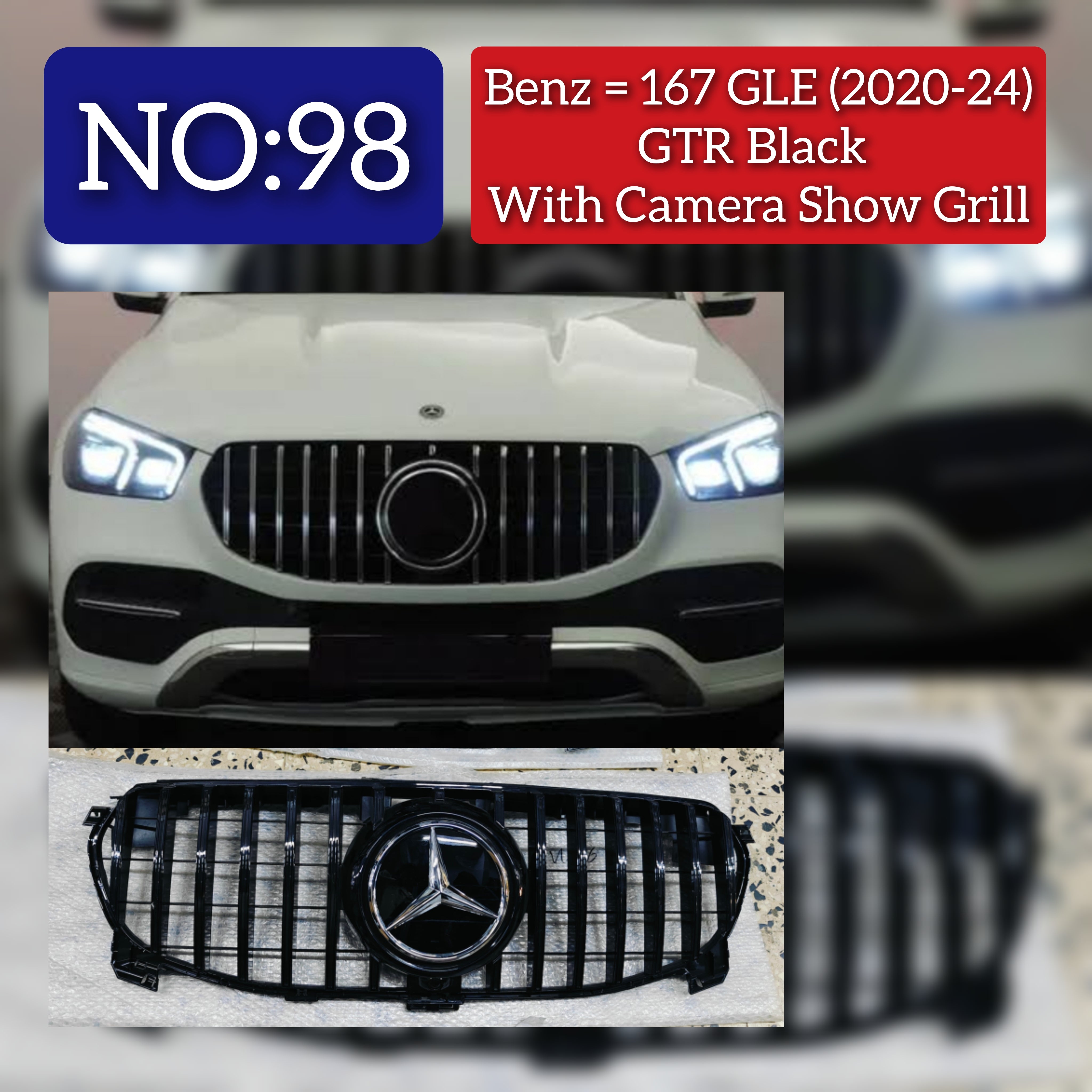 GTR Black Chrome Show Grill Compatible With  Mercedes  Benz GLS-Class W167 (2019-2023) Tag 98