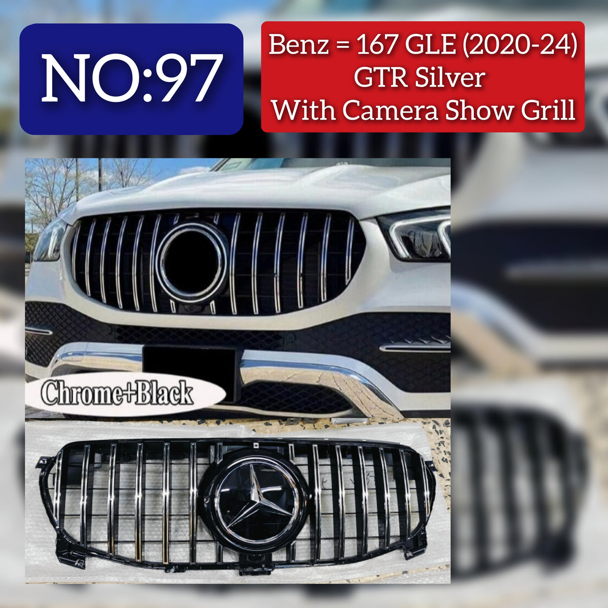 GTR Silver Chrome Show Grill Compatible With  Mercedes  Benz GLS-Class W167 (2019-2023) Tag 97