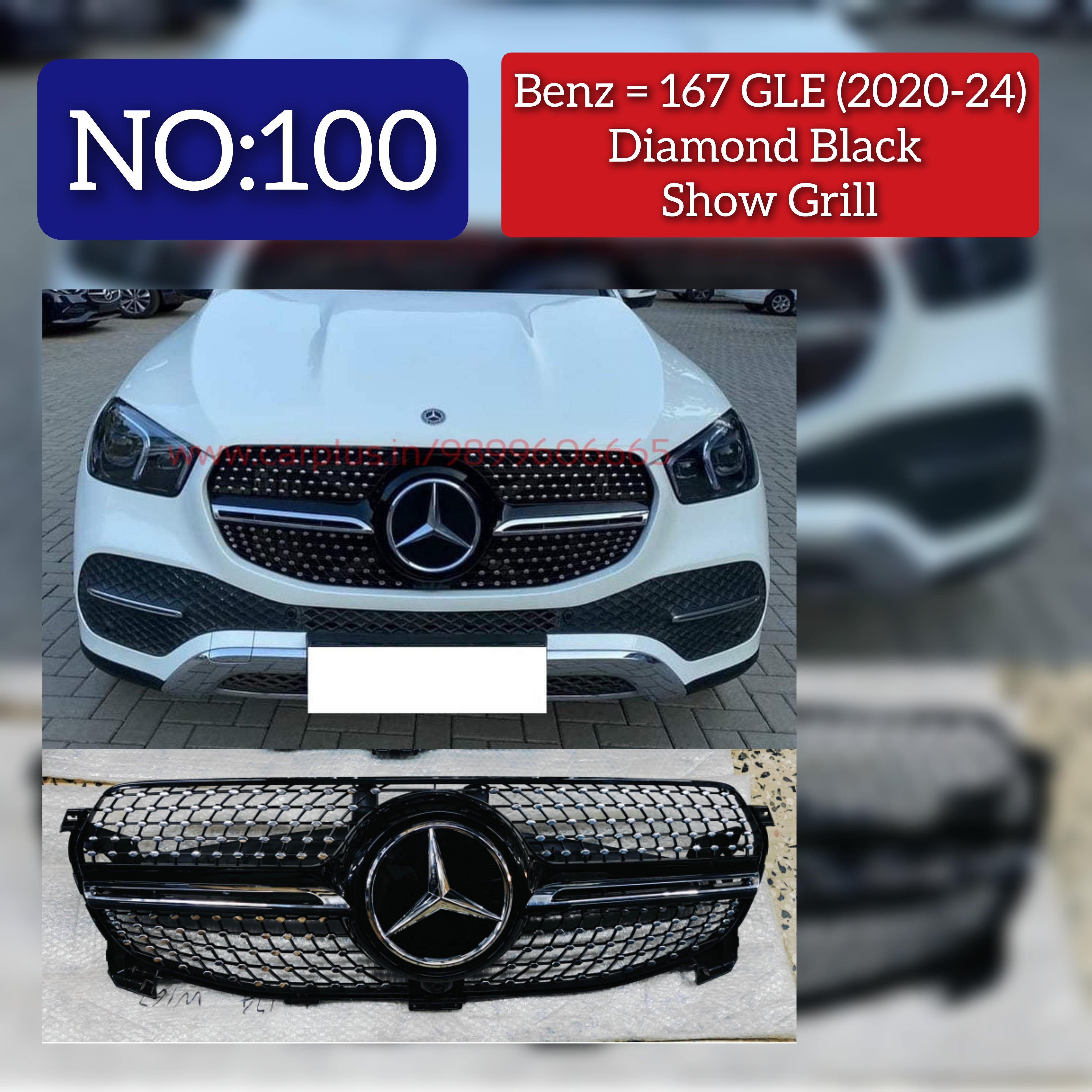 Diamond Black Chrome Show Grill Compatible With   Mercedes  Benz GLE-Class W167 (2019-2023)  Tag 100