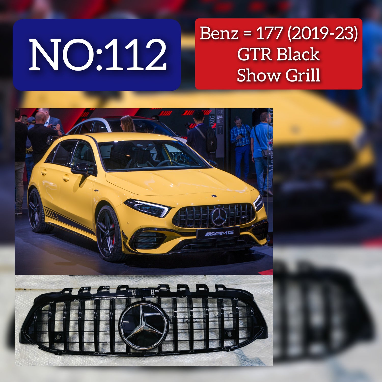 GTR Black Chrome Show Grill  Compatible With Mercedes Benz A-Class W177 (2019-2023) Tag 112