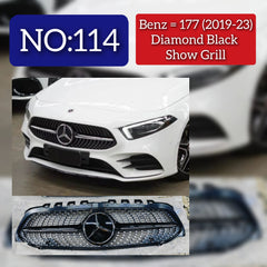 Diamond Black Chrome Show Grill Compatible With  Mercedes Benz A-Class W177 (2019-2023) Tag 114