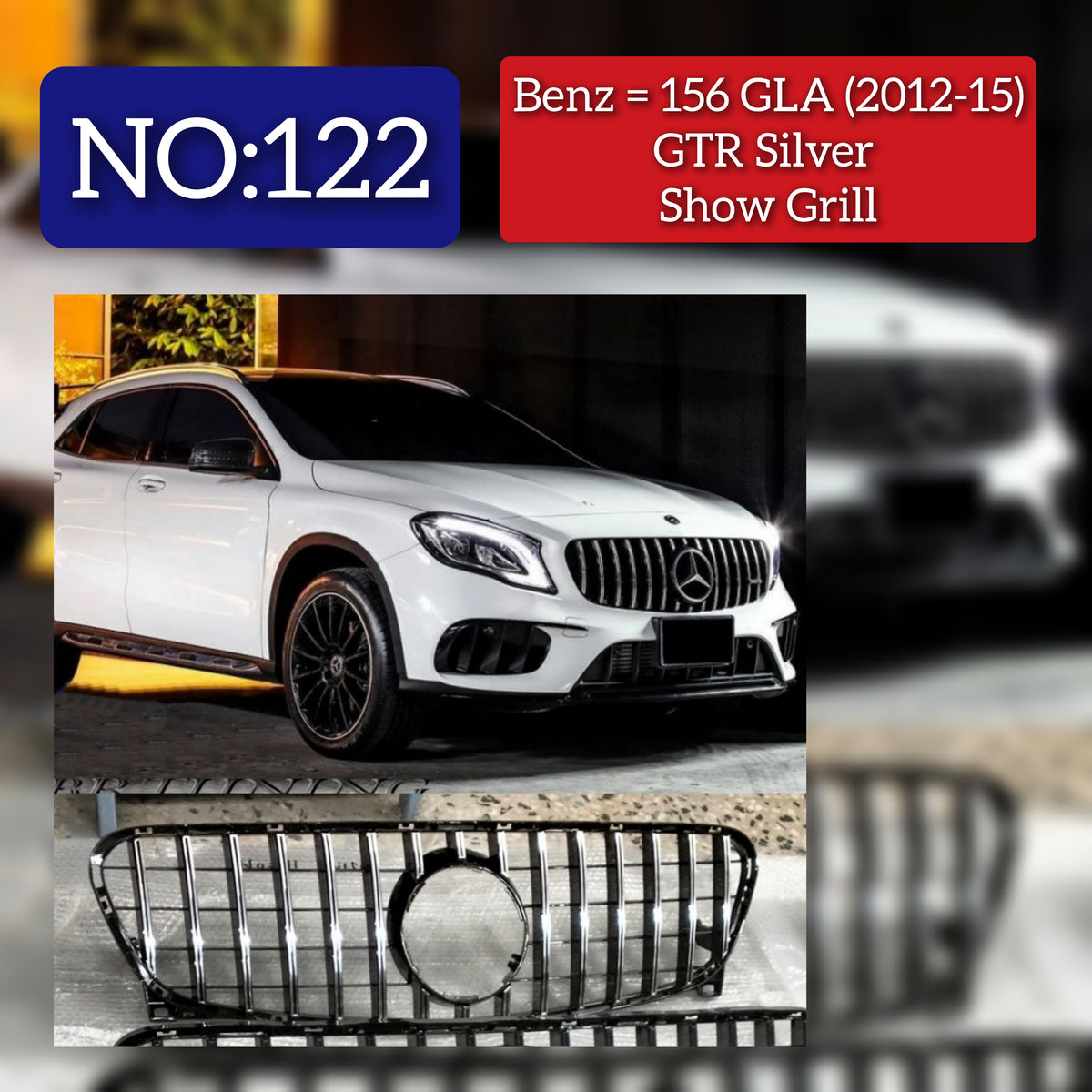 LCI GTR Silver Chrome Show Grill Compatible With Mercedes Benz GLA-Class W156 (2017-2020) Tag 201