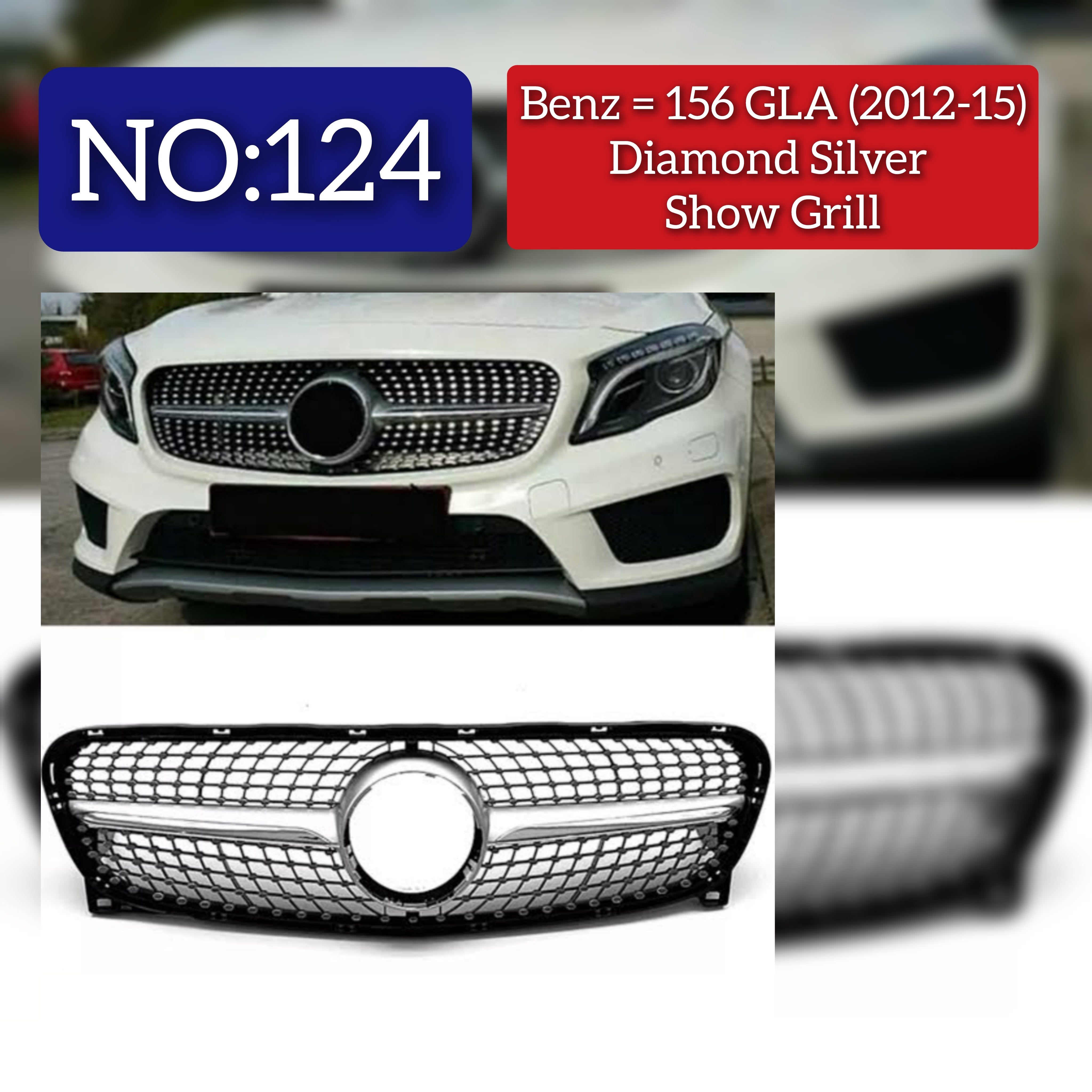 Diamond Black Chrome Show Grill  Compatible With  Mercedes Benz GLA-Class W156 (2014-2016) Tag 124
