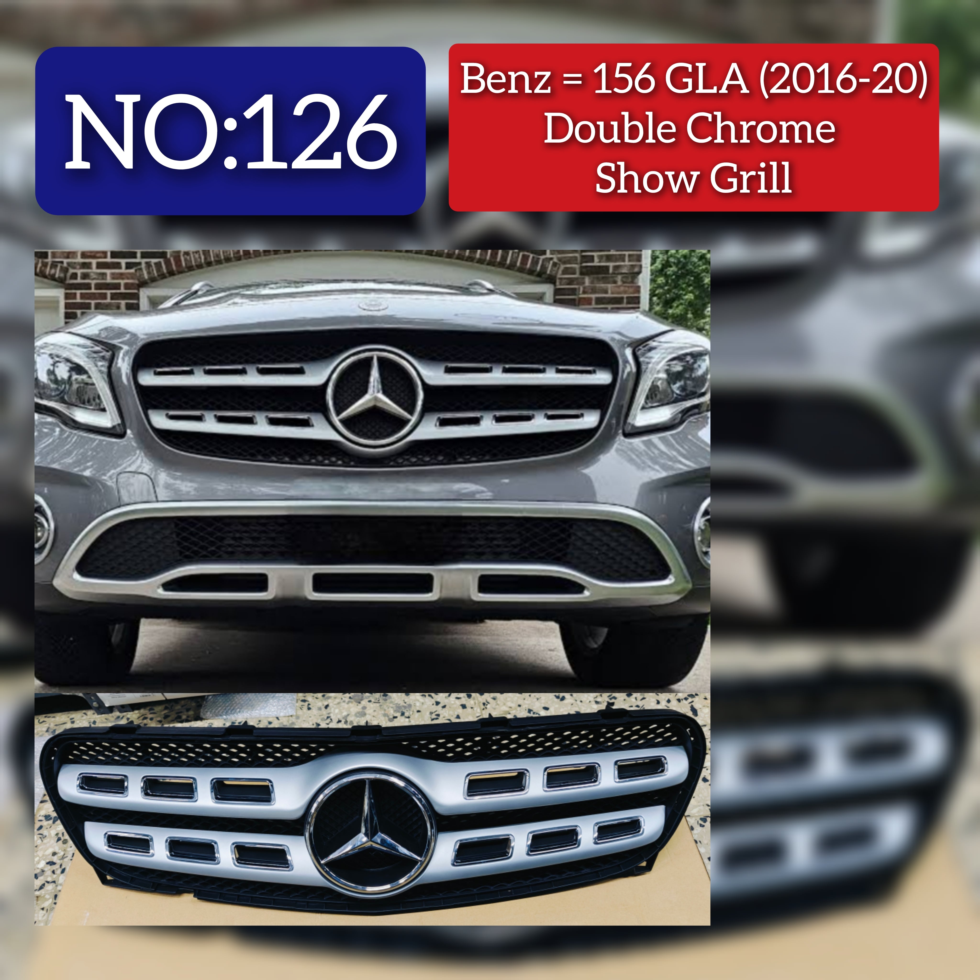 Show Grill Compatible With  Benz = 156 GLA AMG Silver Chrome (2017-2020) Tag 126