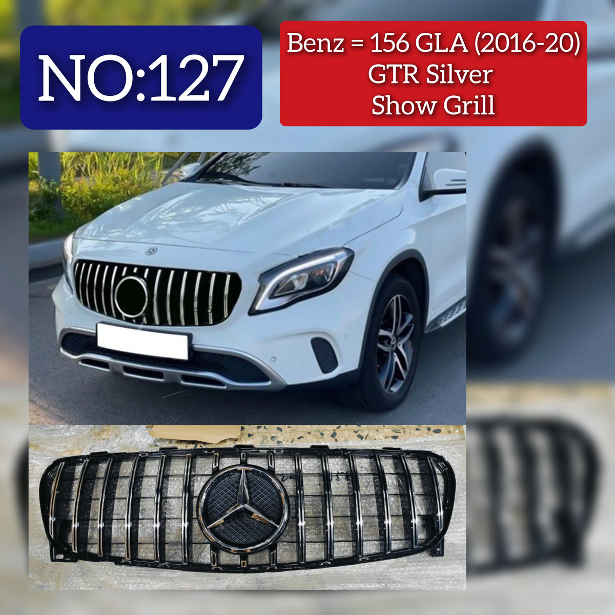GTR Silver Chrome Show Grill Compatible With  Mercedes Benz GLA-Class W156 (2014-2016) Tag 127