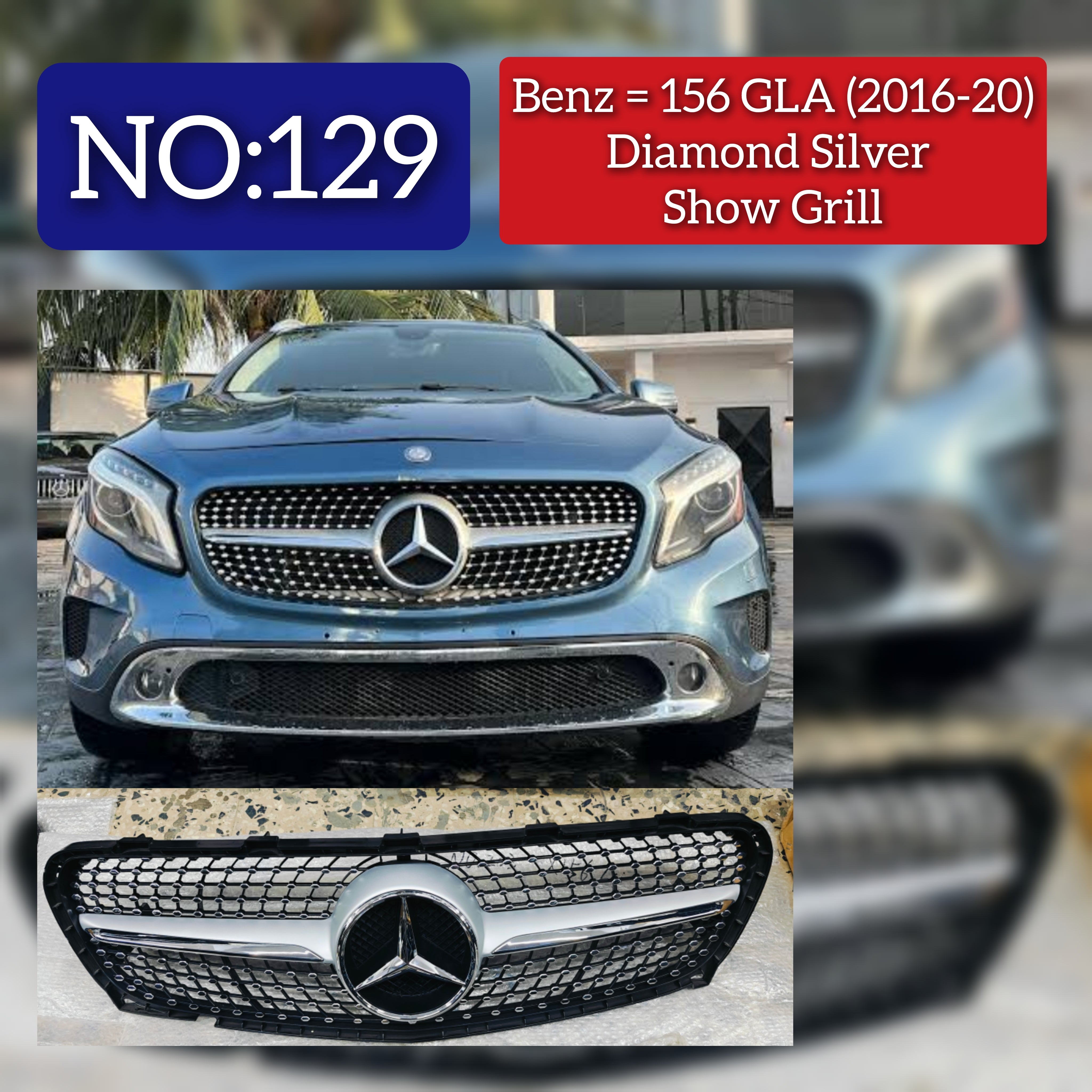 LCI Diamond Silver Chrome Show Grill Compatible With Mercedes Benz GLA-Class W156 (2016-2020) Tag 129