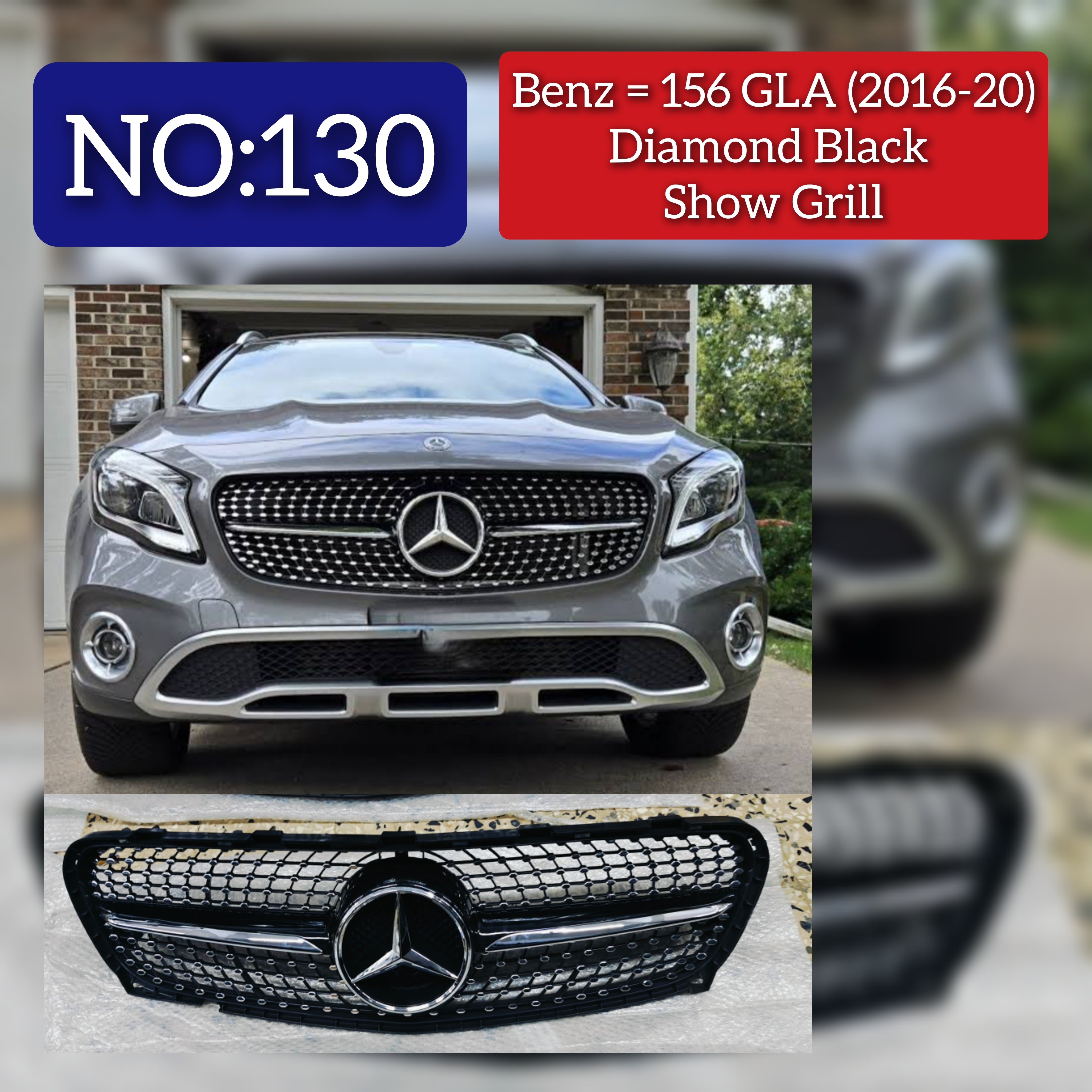 LCI Diamond Black Chrome Show Grill Compatible With Mercedes Benz GLA-Class W156 (2016-2020) Tag 130