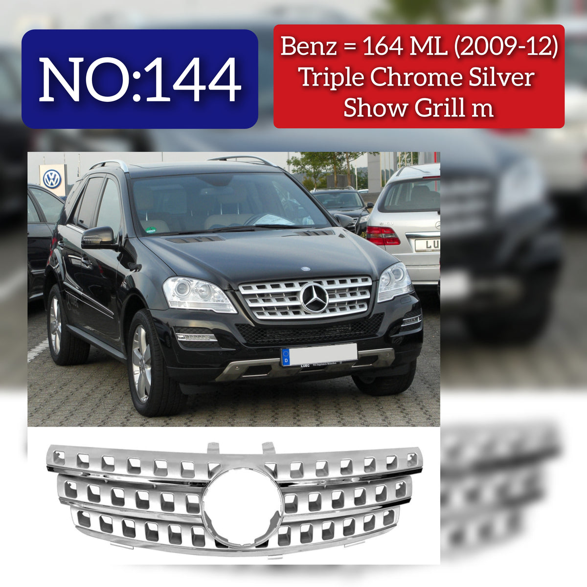 AMG Silver Chrome  Show Grill Compatible With Mercedes  Benz ML-Class W164 Tag 144