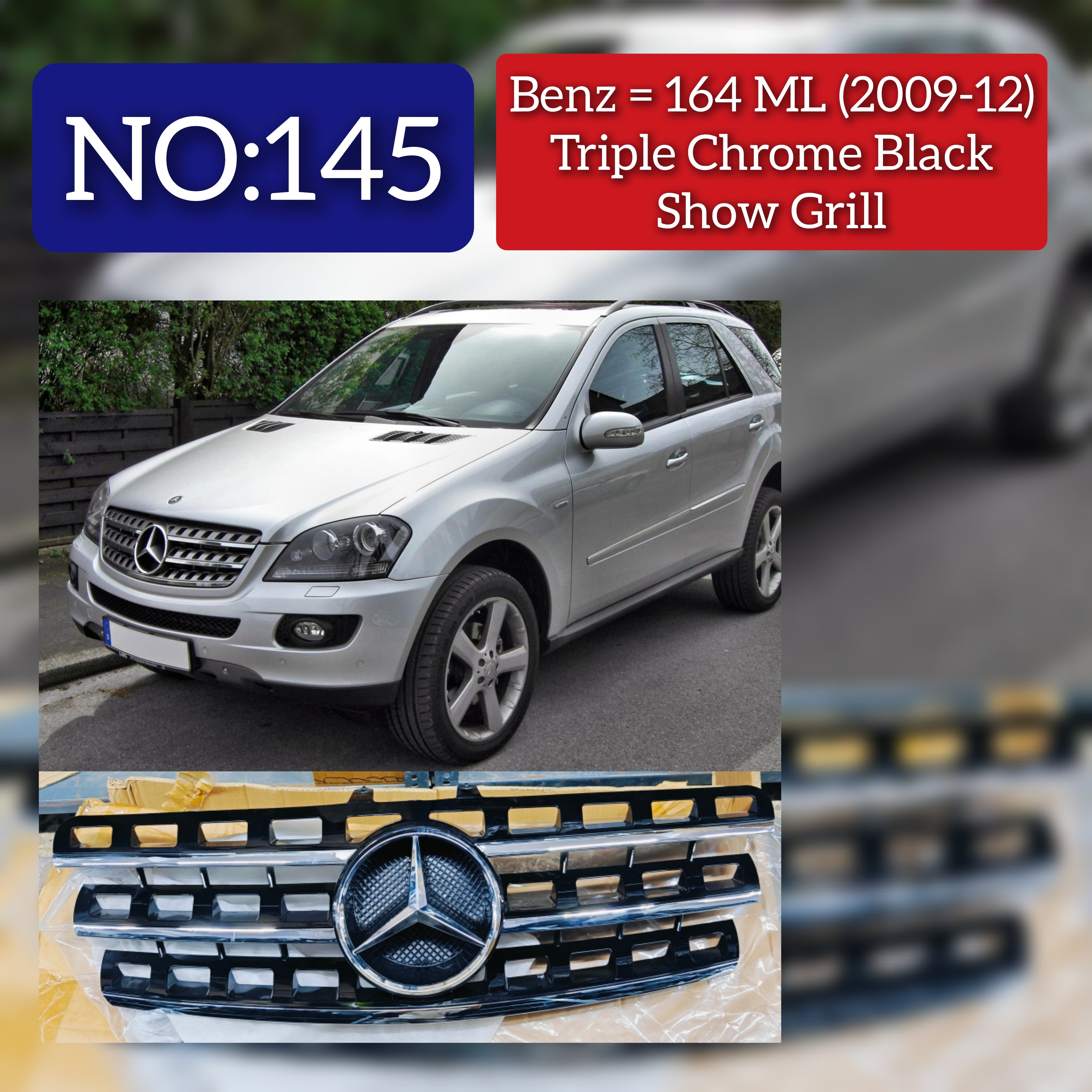 AMG Black Chrome Show Grill  Compatible With Mercedes  Benz ML-Class W164 Tag 145