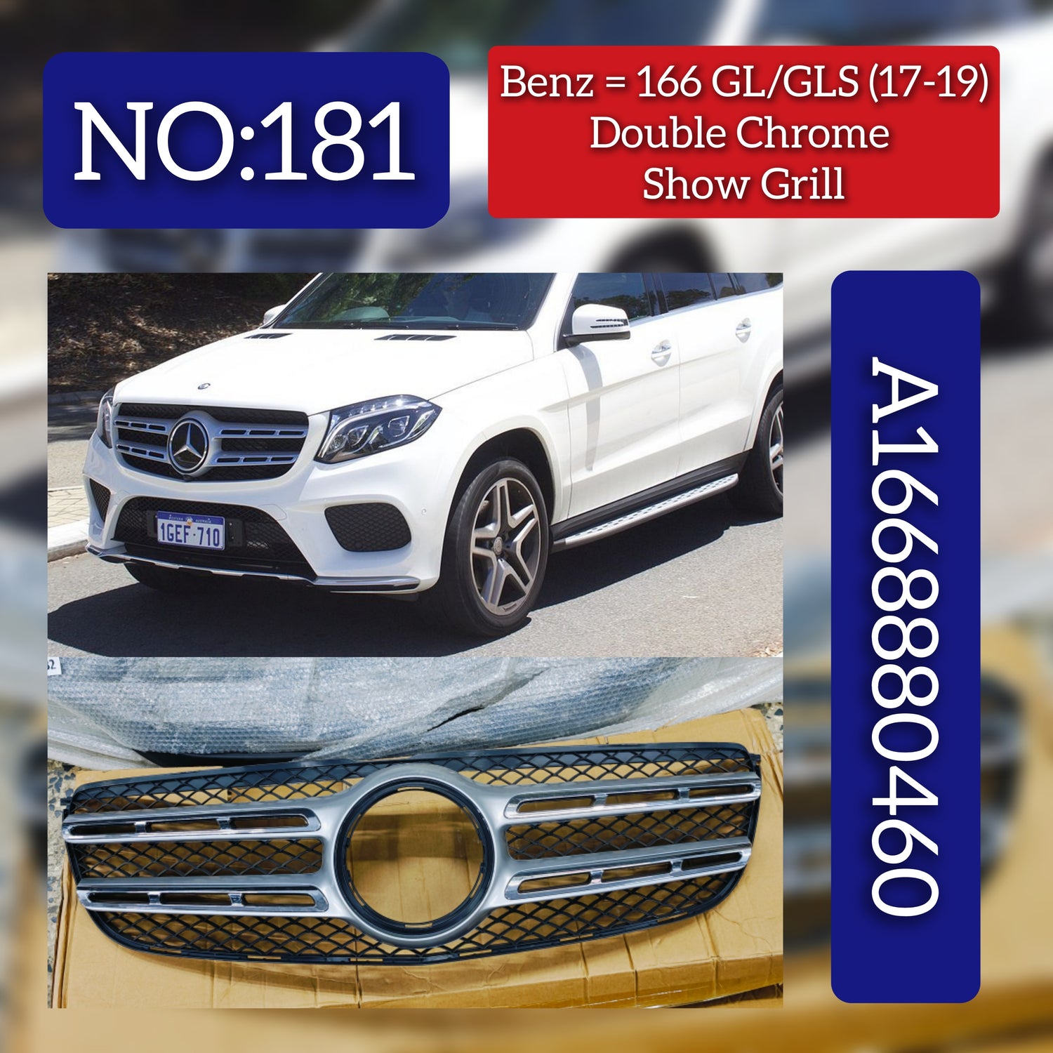 Show Grill 1668880460 A1668880460 Compatible With Mercedes-Benz GL-GLS W166 (2017-2019) Tag No.181