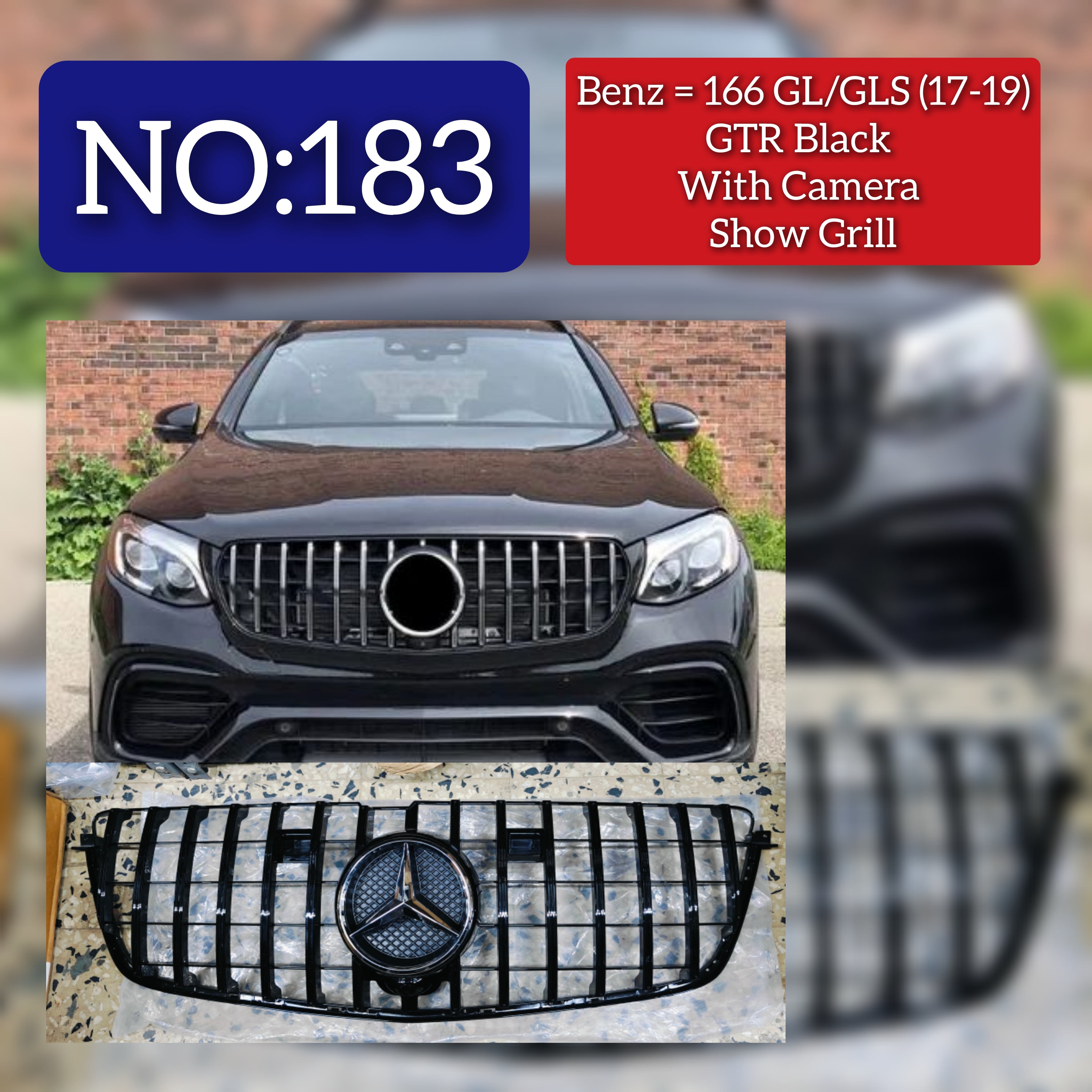 GTR Black Chrome Show Grill  Compatible With  Mercedes  Benz GL-Class W166 Tag 183