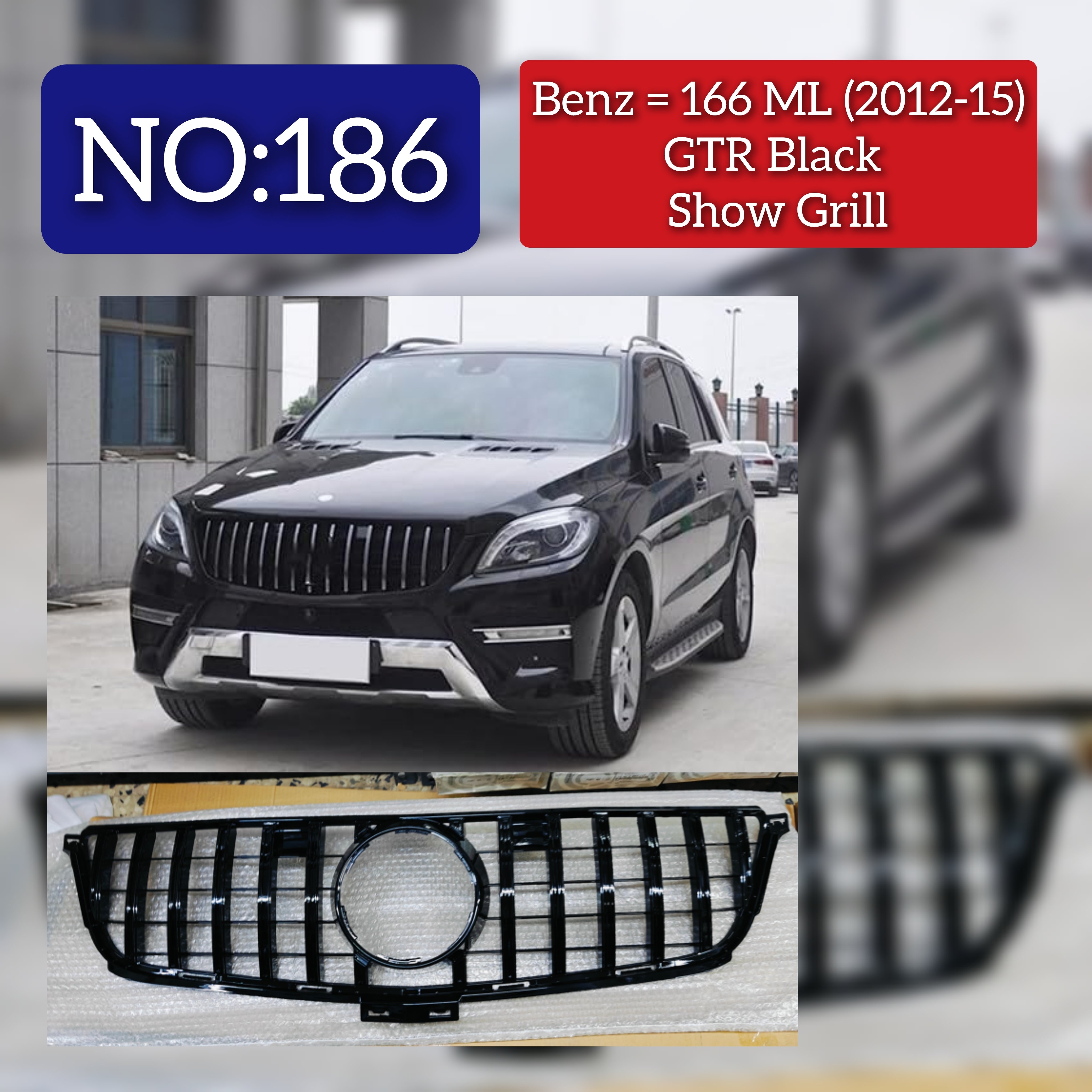 GTR Black Chrome Show Grill Compatible With  Mercedes  Benz GLS-Class W166 Tag 186