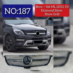 Diamond Silver Chrome Show Grill  Compatible With Mercedes  Benz ML-Class W166 (2012-2016) Tag 187