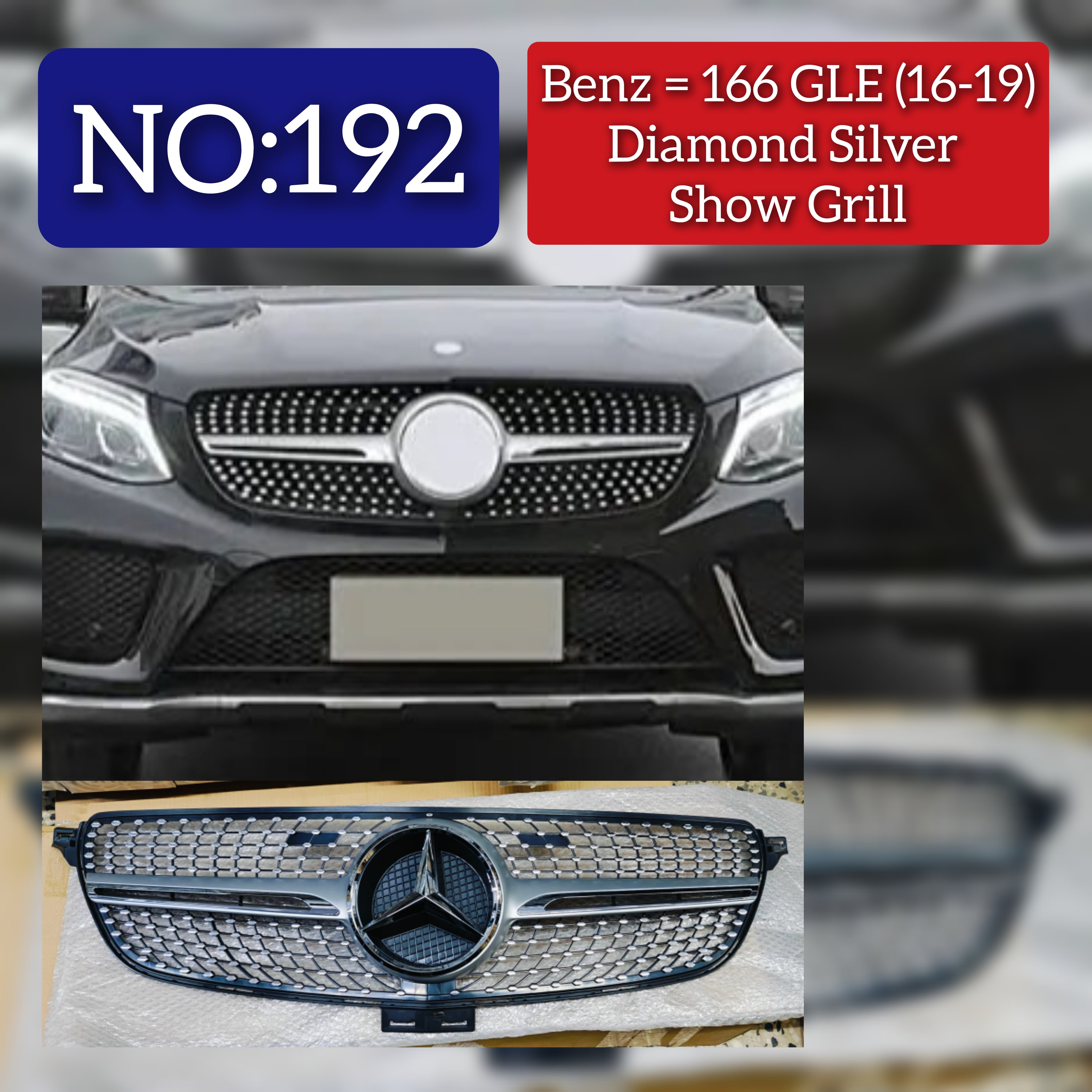 Diamond Silver Chrome Show Grill Compatible With  Mercedes  Benz GLE-Class W166  (2016-2020) Tag 192