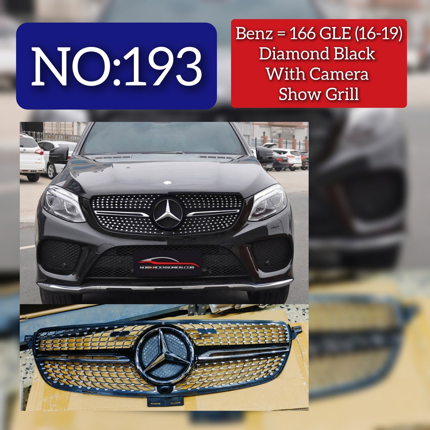 Diamond Black Chrome Show Grill  Compatible With  Mercedes Benz GLE-Class W166  (2016-2020) Tag 193