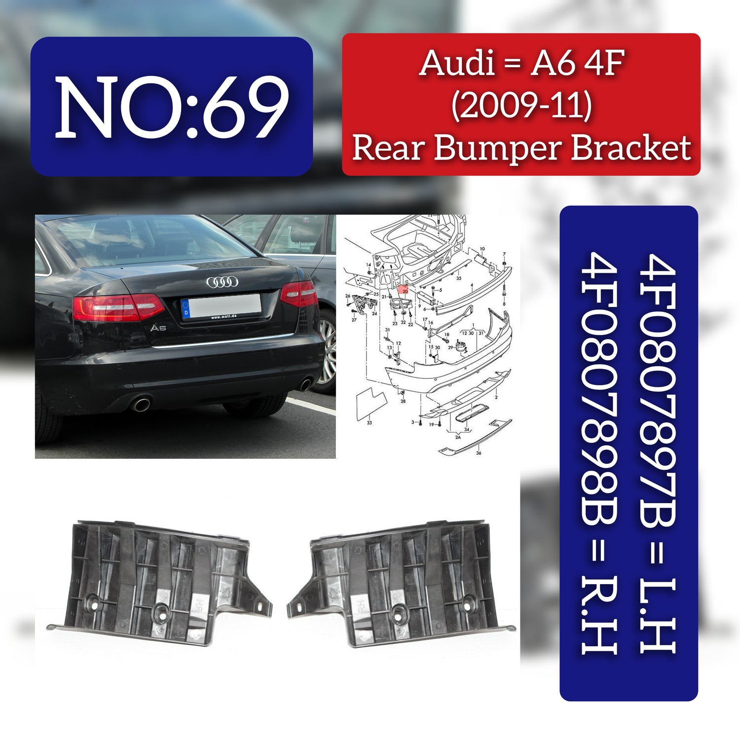 Rear Bumper Bracket Left 4F0807897B Right 4F0807898B  Compatible With Audi A6 4F(2009-2011)