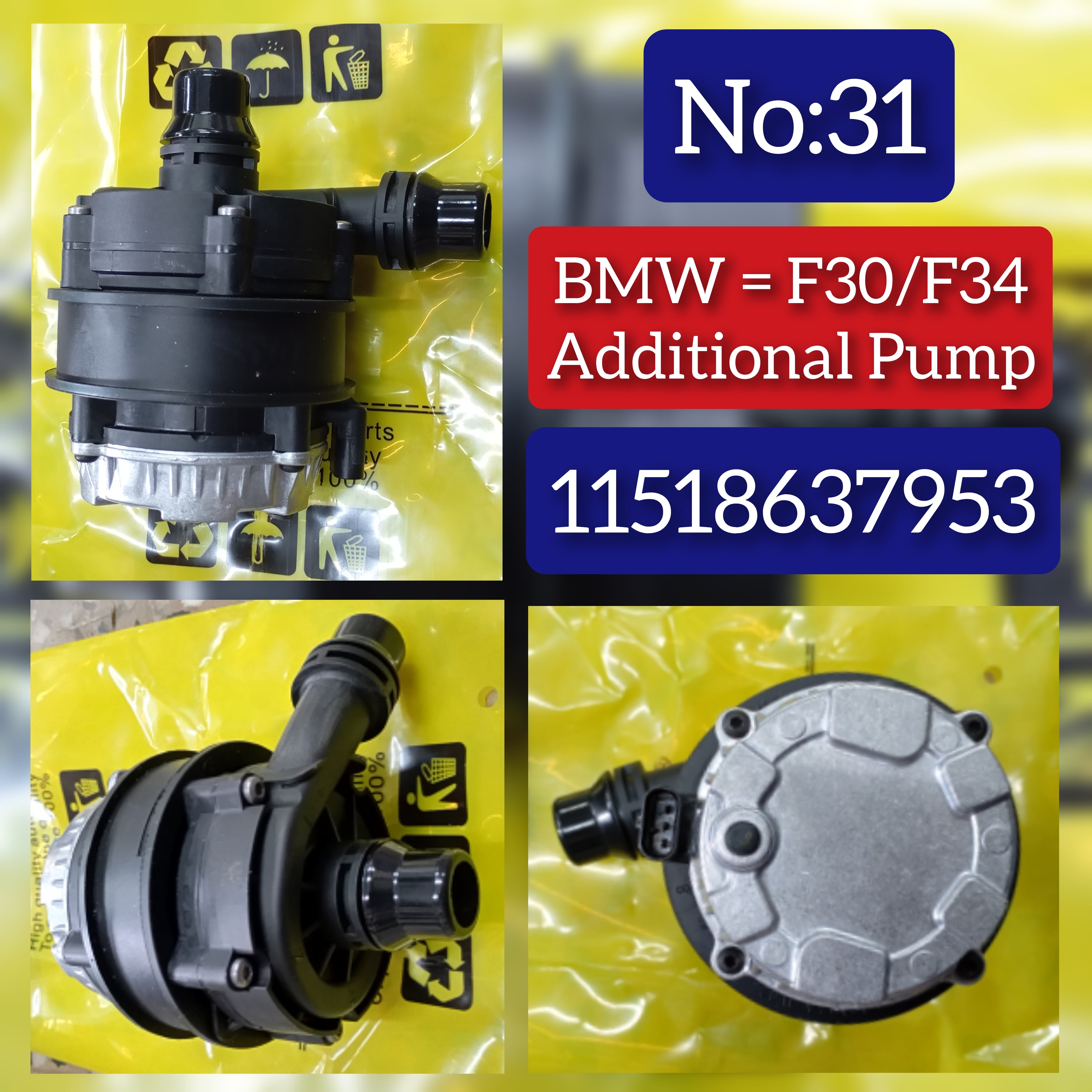Water Pump 11518637953 863795301 863795302 Compatible With BMW & 2 Coupe (F22, F87) & 3 (F30, F80) & 3 Gran Turismo (F34) & 4 Coupe (F32, F82) Tag No.31