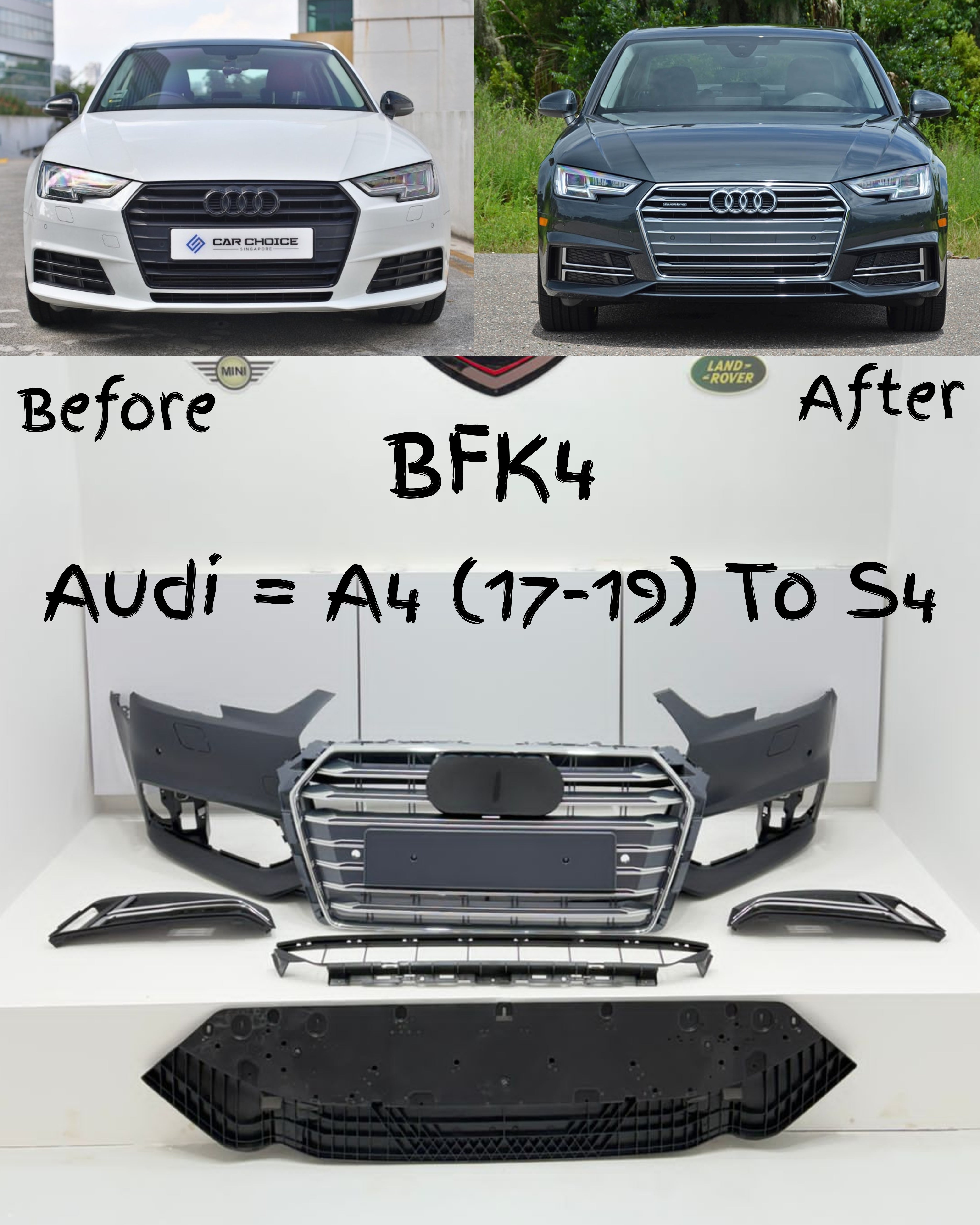 Front Bumper Kit Compatible With Audi A4 To S4 {2017-2019} FBK.4