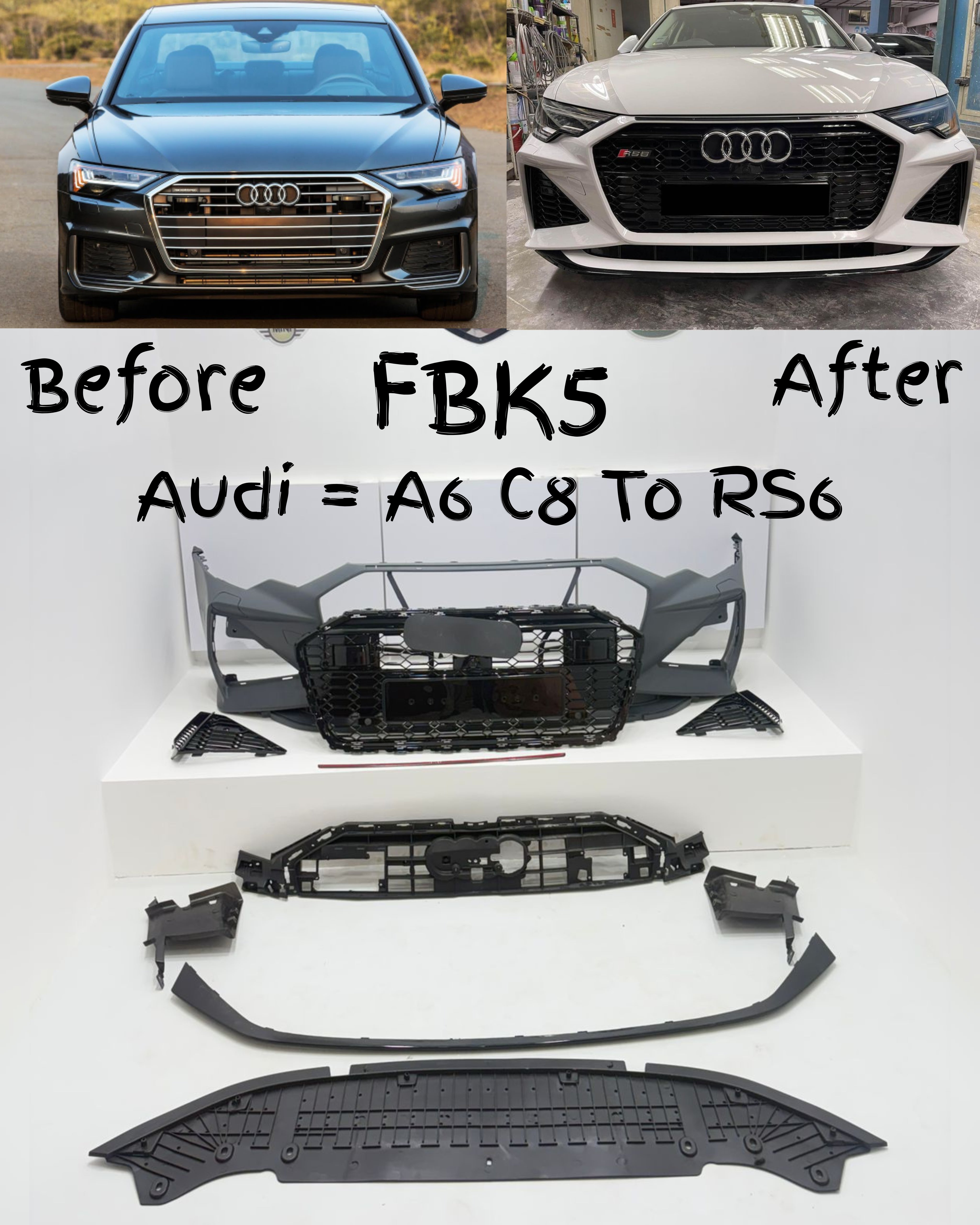Front Bumper Kit Compatible With Audi A6 C8 To RS6 {2019-2024} FBK.5