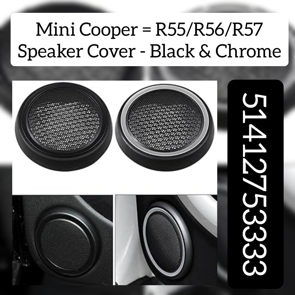 Mini Interior Door Loudspeaker Cover Black&Chrome 51412753333 Compatible With Mini Cooper Clubman R55 08-14 R58 12-15 R56 07-14 R57 09-15 R59 12-14 R56 N 09-13