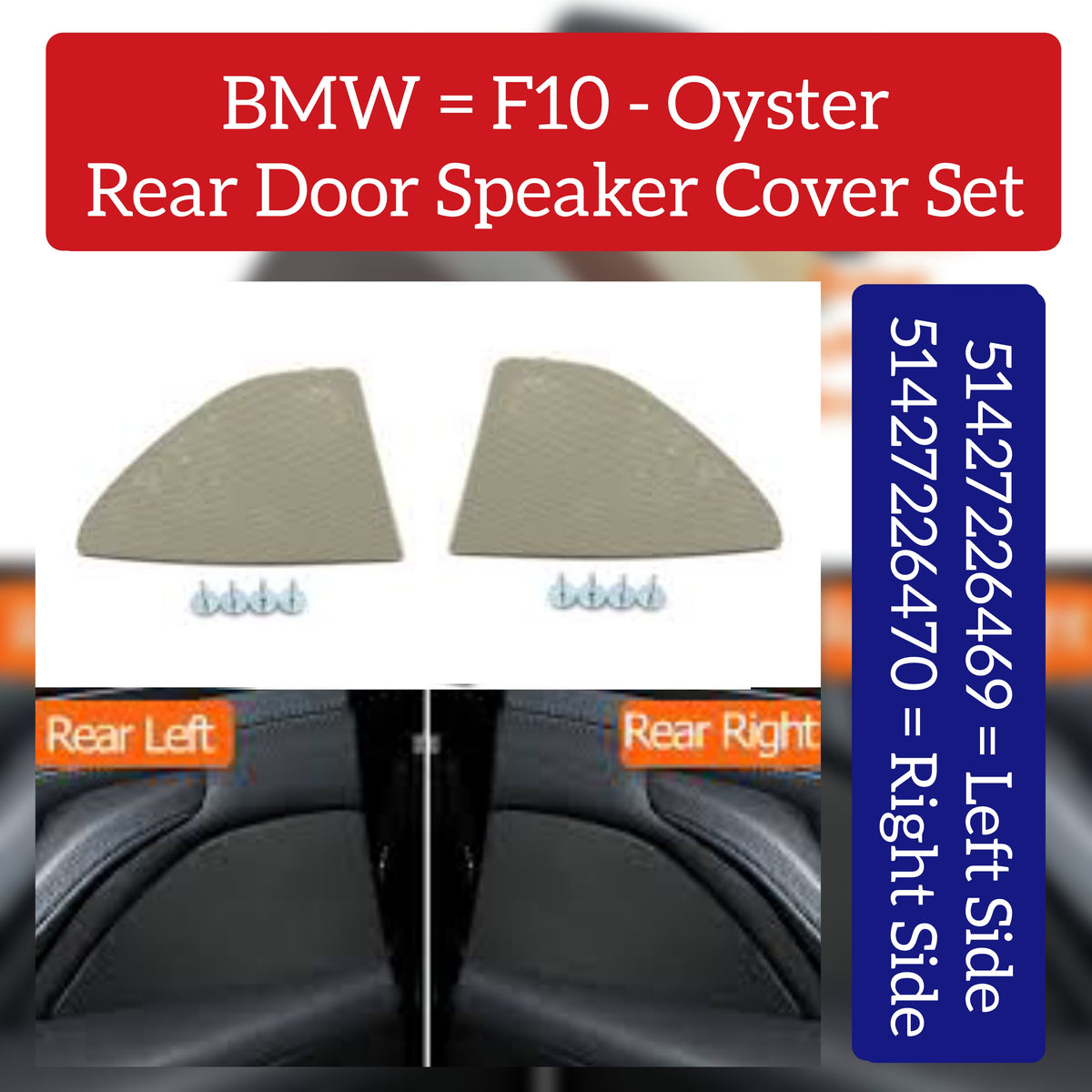 Rear Left Door Speaker Cover Oyster 51427226469 Compatible With BMW 5 Series F10 F11