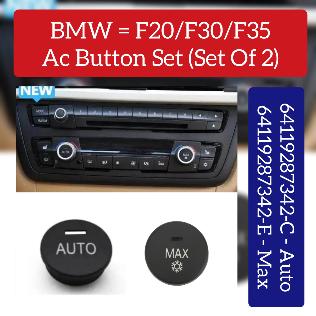 Ac Auto Rotary Knob (Button) 64119287342-C Compatible with BMW 3-Series F30 & F31 & F34