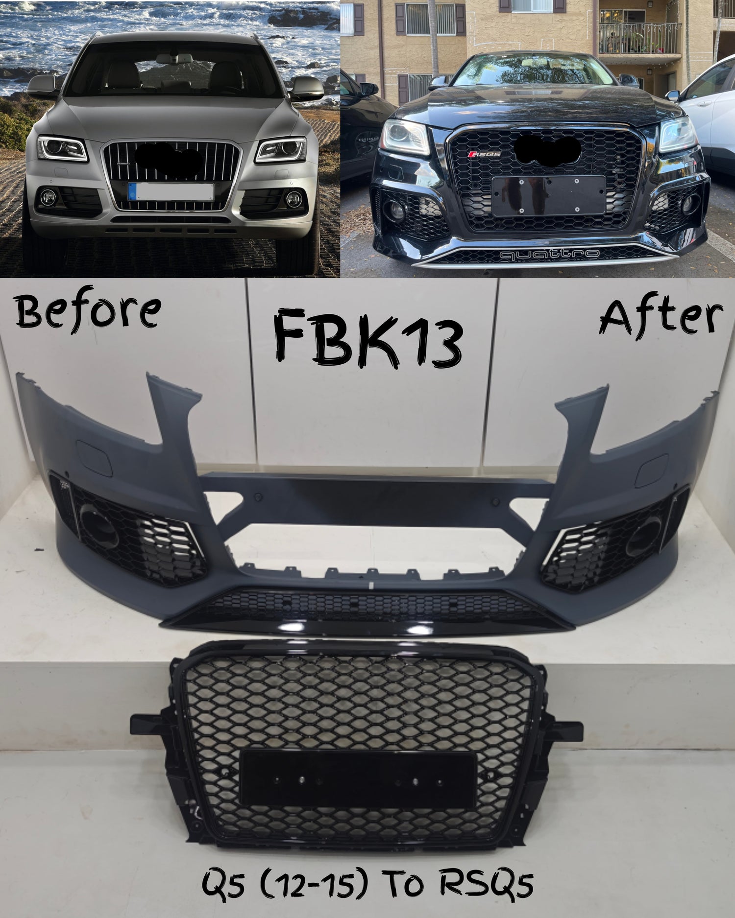 Front Bumper Bumper Kit FBK13 Compatible With Audi Q5 (2012-15) Upgrade Into RSQ5