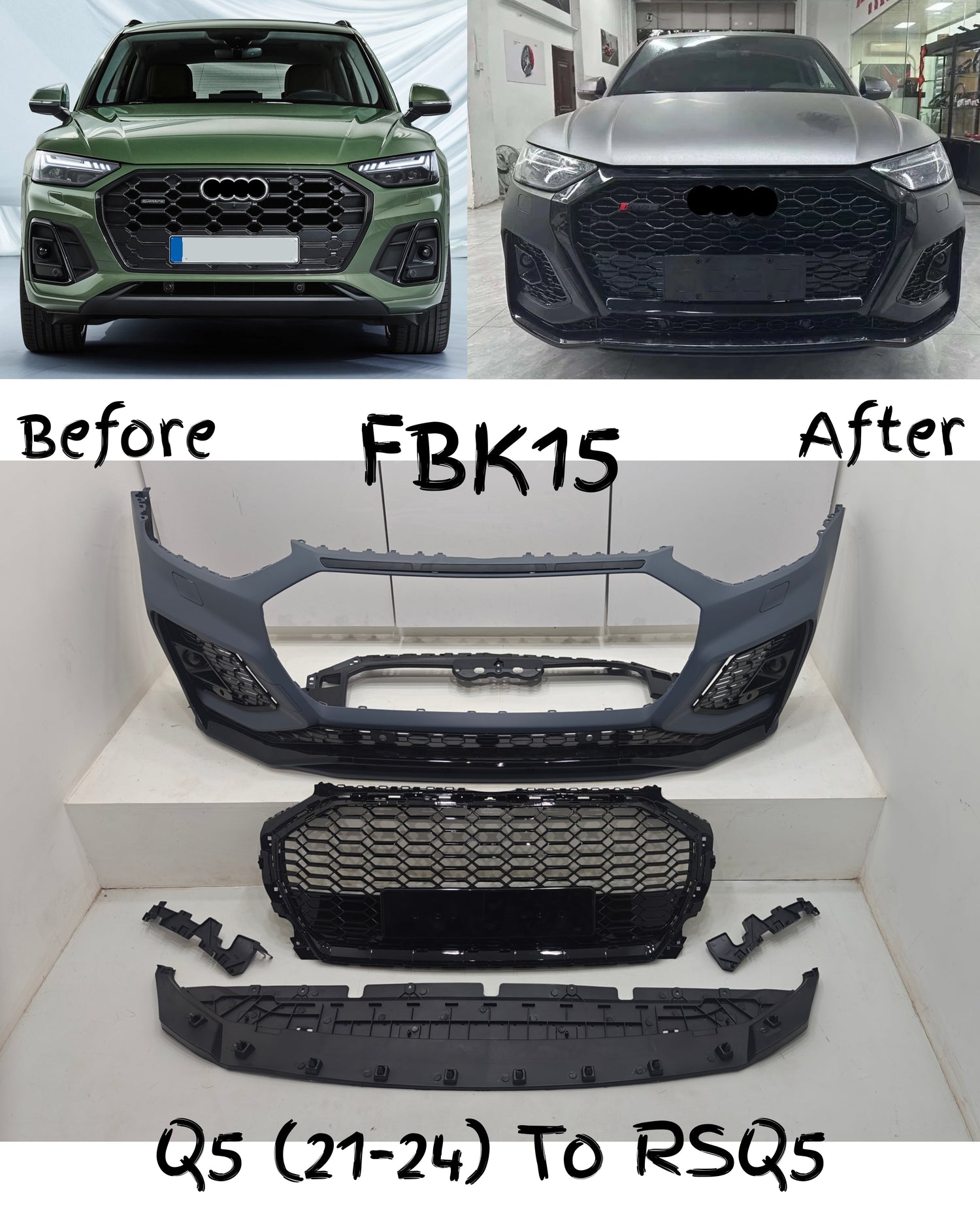 Front Bumper Bumper Kit FBK15 Compatible With Audi Q5 (2021-24) Upgrade Into RSQ5