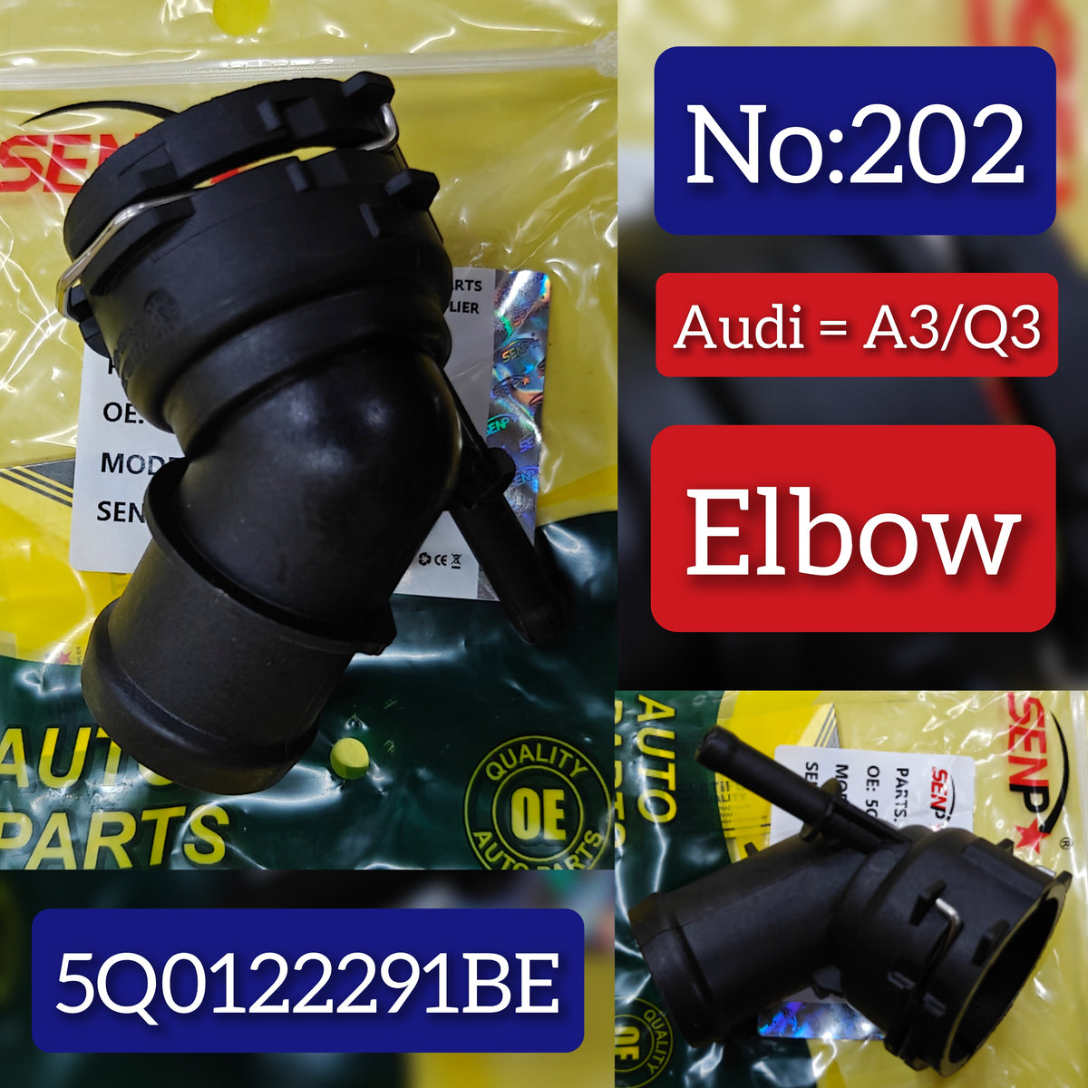 Water Connector 5Q0122291BE Compatible With Audi: A1, A3/S3 (8V), Q2, Q3 Tag No.202