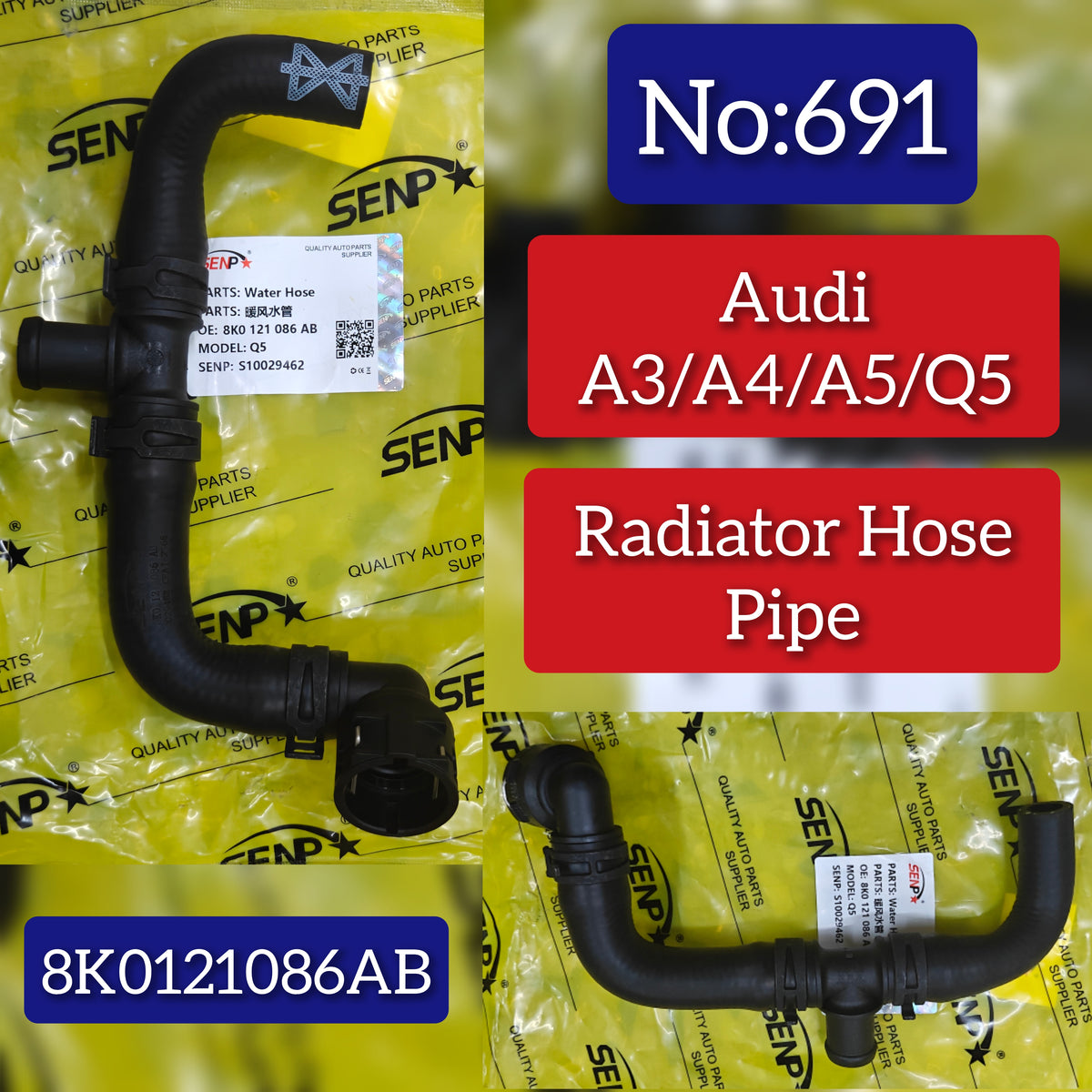 RADIATOR HOSE PIPE 8K0121086AB Compatible With  Audi  A3 A4 A5 Q5 Tag No.691