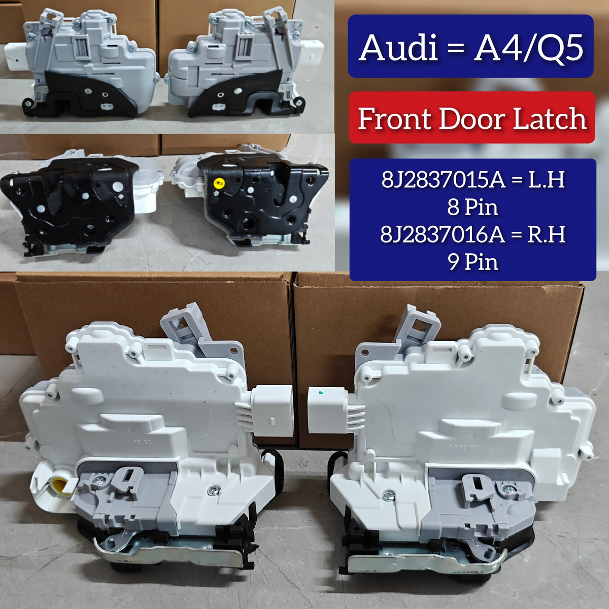 Front Right Door Lock Actuator (8 Pin)  8J2837016A Compatible With AUDI A4 B8 (8K2) | A4 / S4 & A5 (8T3) | A5 / S5 & Q5 (8RB) & Q7 (4LB)  & TT (8J3) & VW TOUAREG (7P5, 7P6) (2006-17)