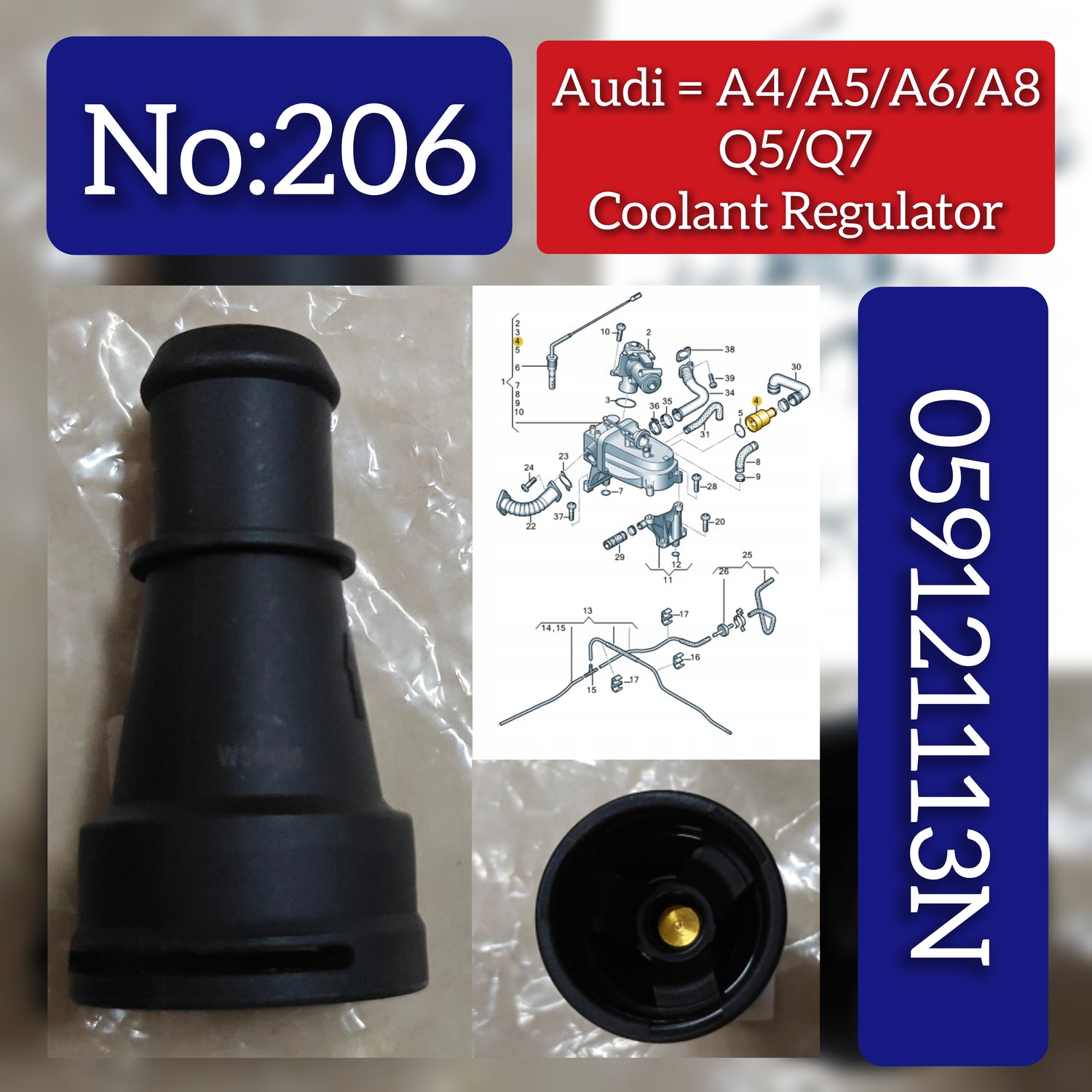 Coolant Elbow 059121113N Compatible With Audi  A4/A5/A6/A8 Q5/Q7 B8 Tag No.206