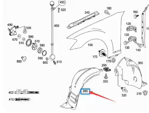 Front Right Fender Liner 2216900830 Compatible With Mercedes Benz S Class W221