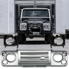 Front Grille And Headlamp Surrounds (Silver) Compatible With Land Rover Defender