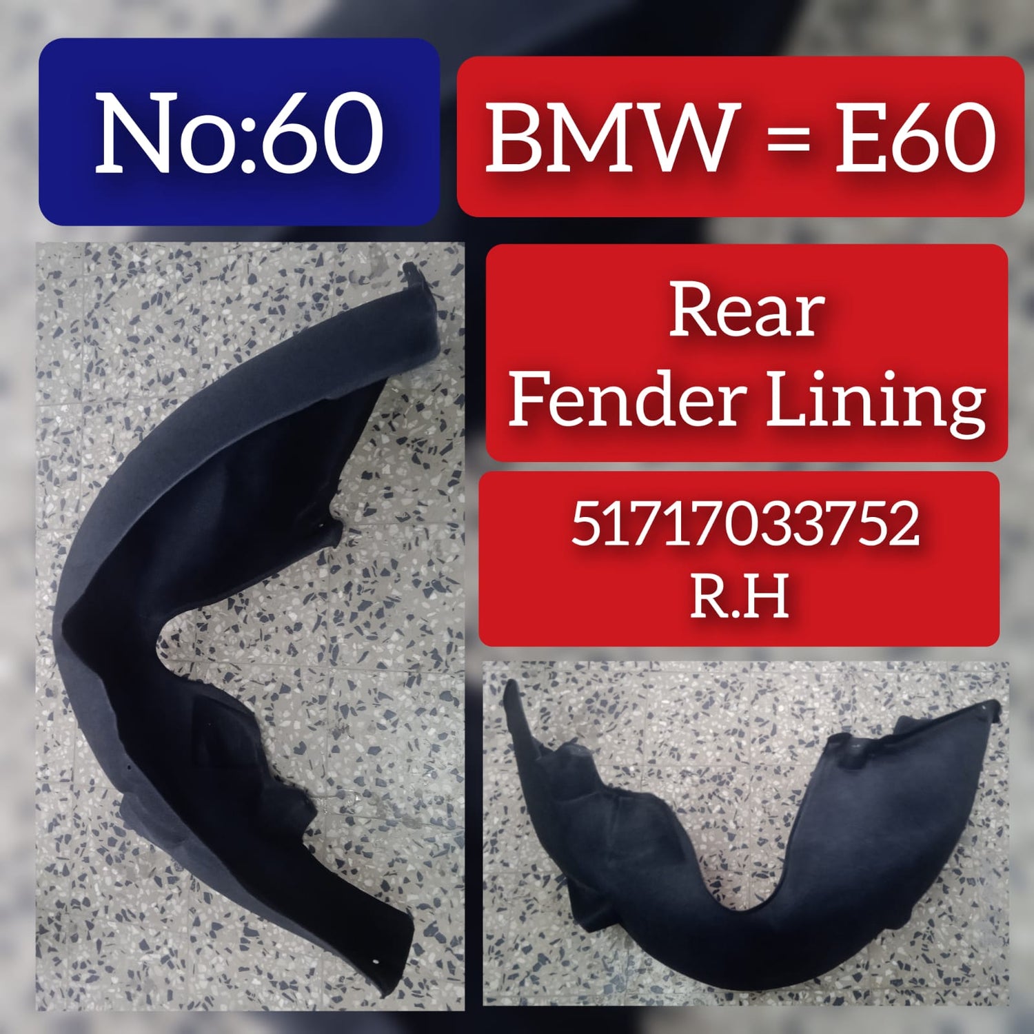 Rear Right Fender Liner 51717033752 Compatible With BMW 5 Series E60 Tag-FE-60