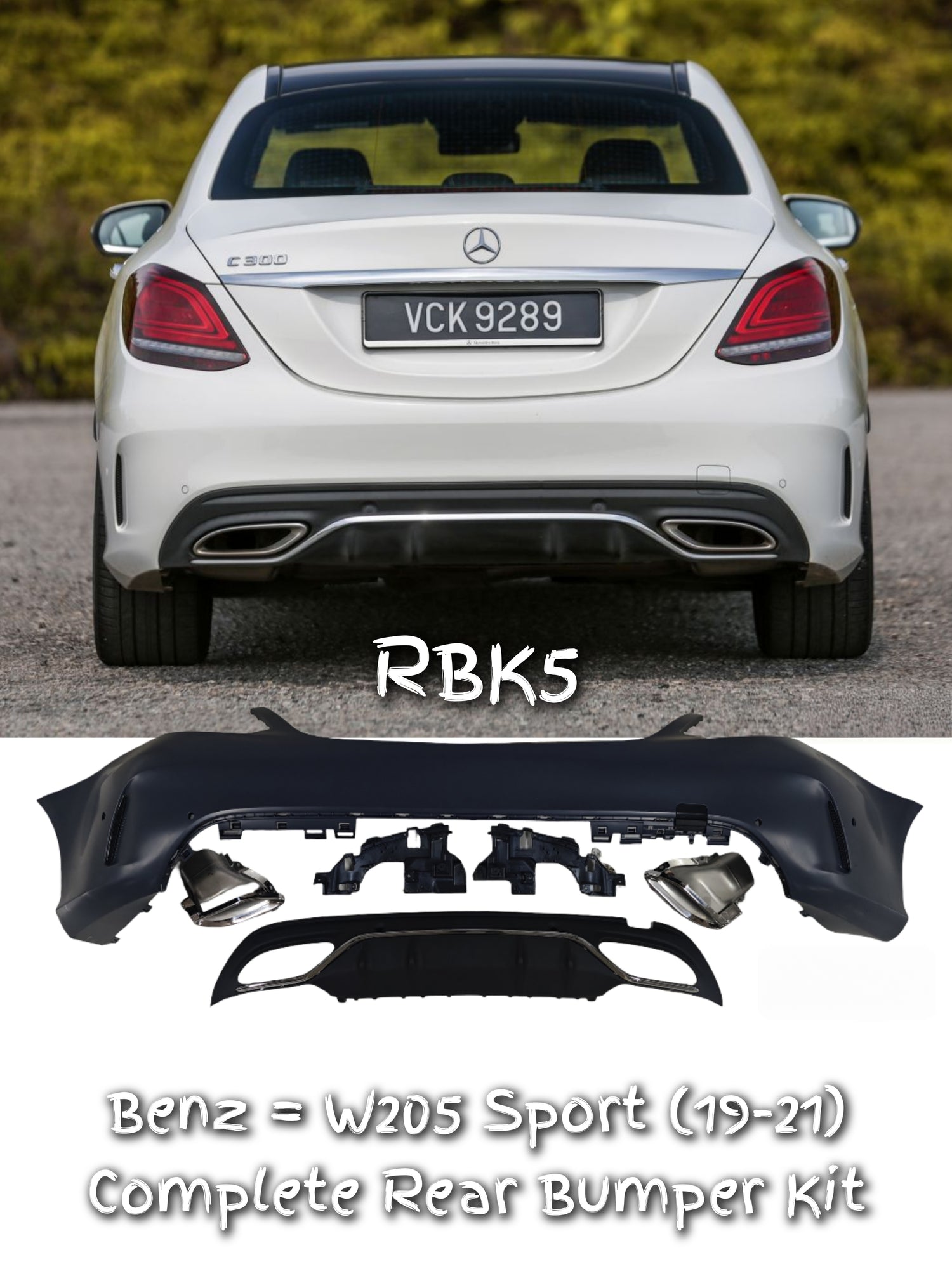 Rear Bumper Kit 2058853304 Compatible With Mercedes Benz C-Class W205 (2019-21) RBK5