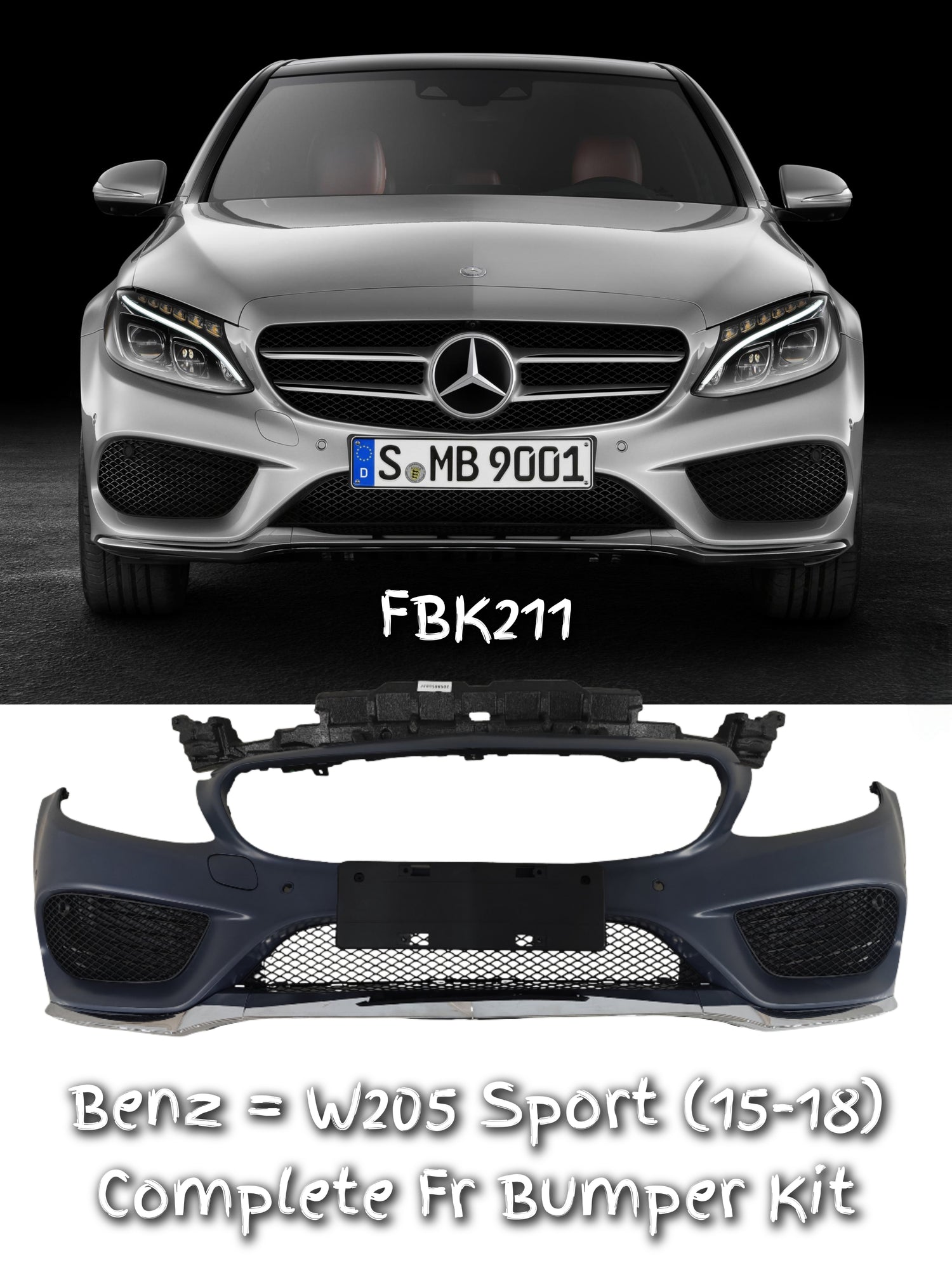 Front Bumper Kit 2058801840 Compatible With Mercedes Benz C-Class W205 (2015-19) FBK211