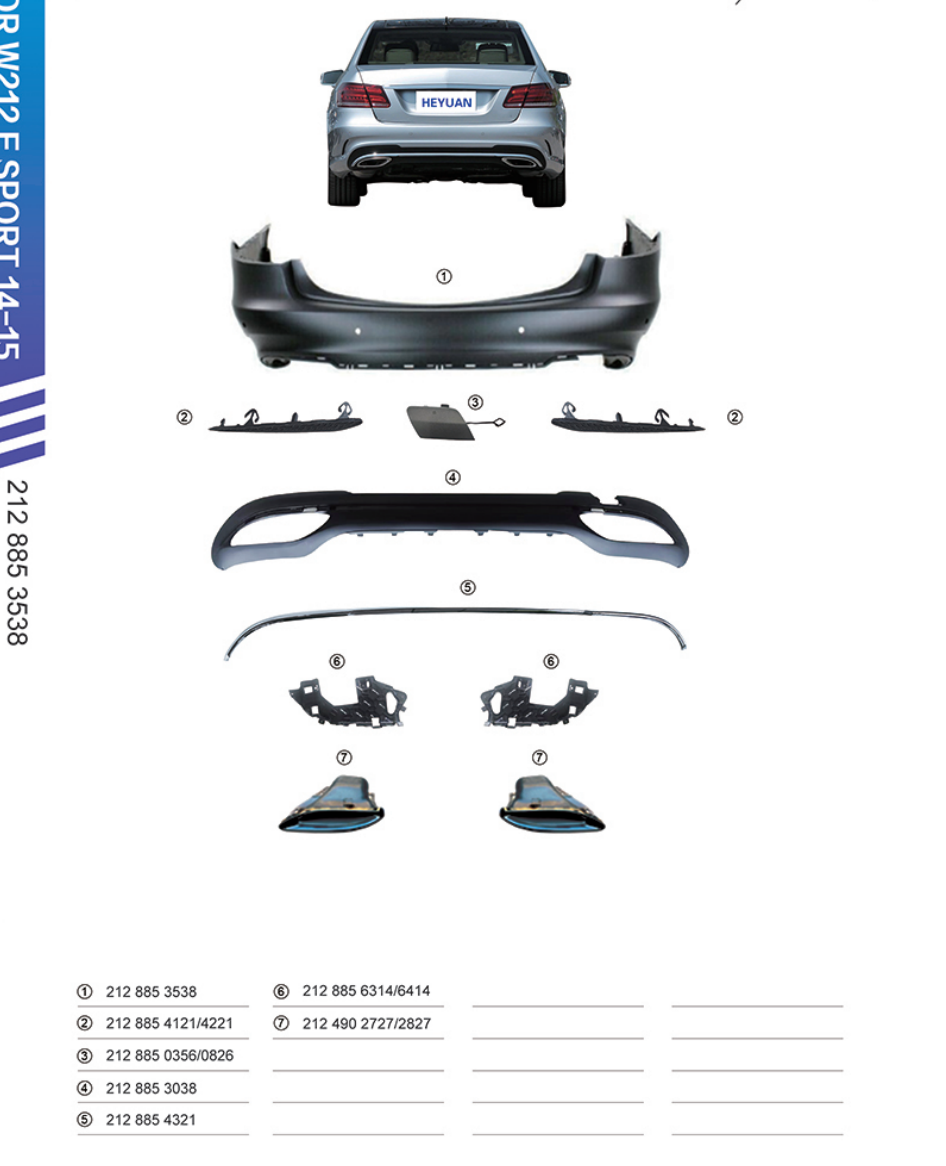 Rear Bumper Kit 2128853538 Compatible With Mercedes Benz E-Class W212 (2014-16) RBK4