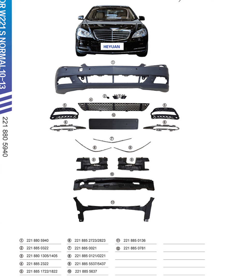 Front Bumper Kit 2218805940 Compatible With Mercedes Benz S-Class W221 (2010-13) FBK207