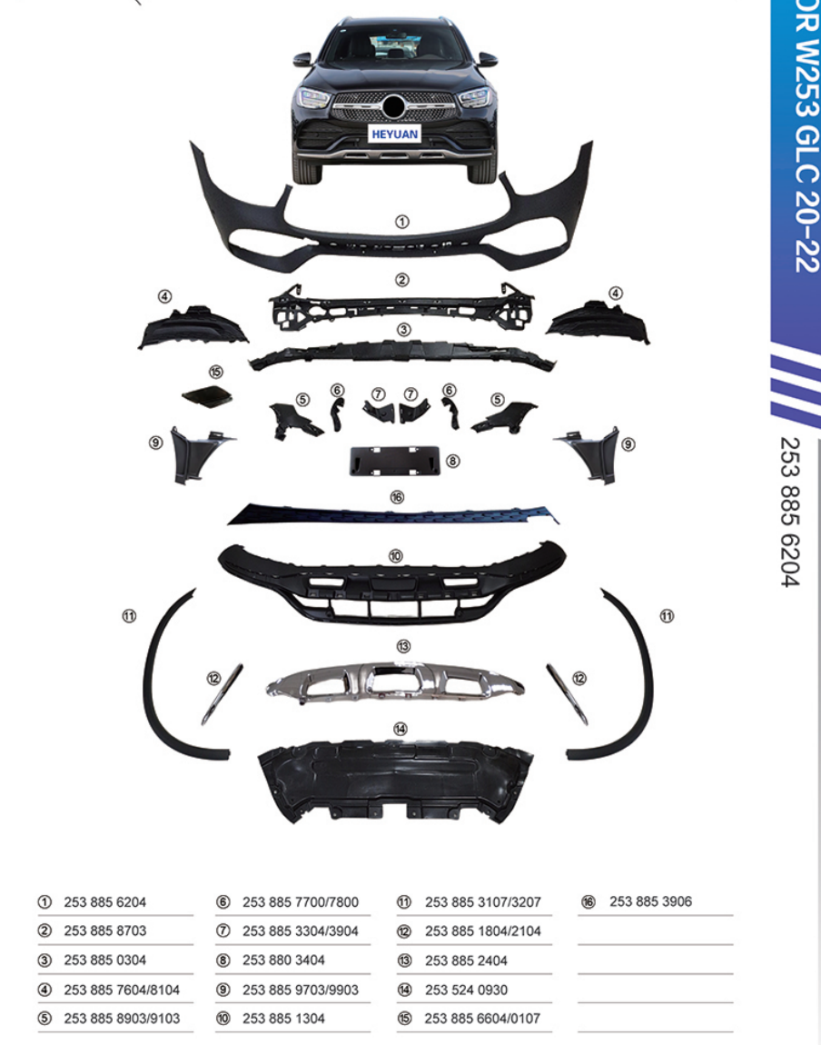 Front Bumper Kit 2538856204 Compatible With Mercedes Benz GLC W253 (2015-2020) FBK210