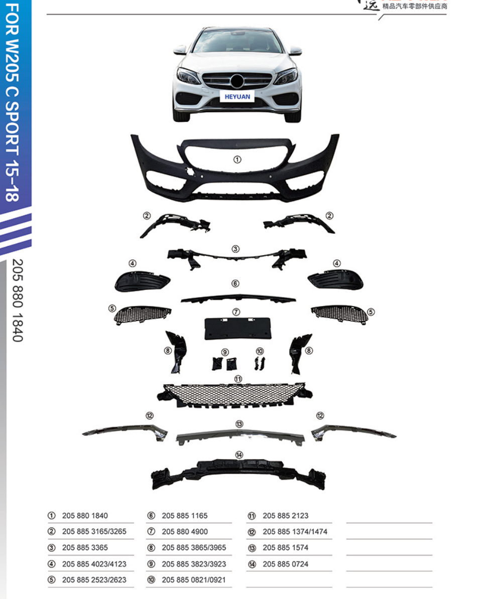 Front Bumper Kit 2058801840 Compatible With Mercedes Benz C-Class W205 (2015-19) FBK211