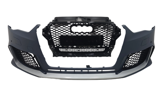 Front Bumper Bumperkit (Silver) FBK1 Compatible With Audi A3 (2014-16) Upgrade Into RS3