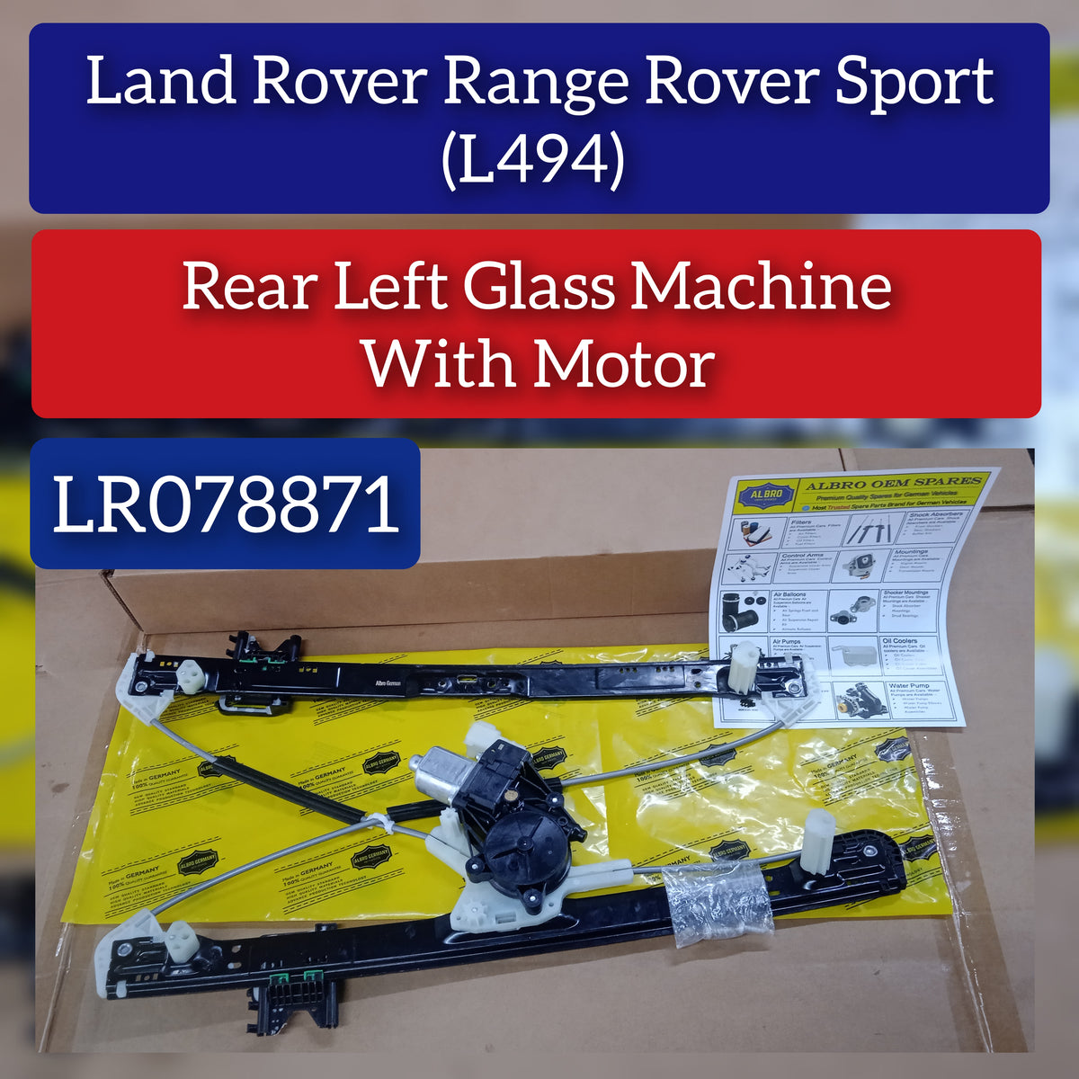 Rear Left Power Window Regulator With Motor LR078871 Compatible with LAND ROVER RANGE ROVER SPORT II (L494)