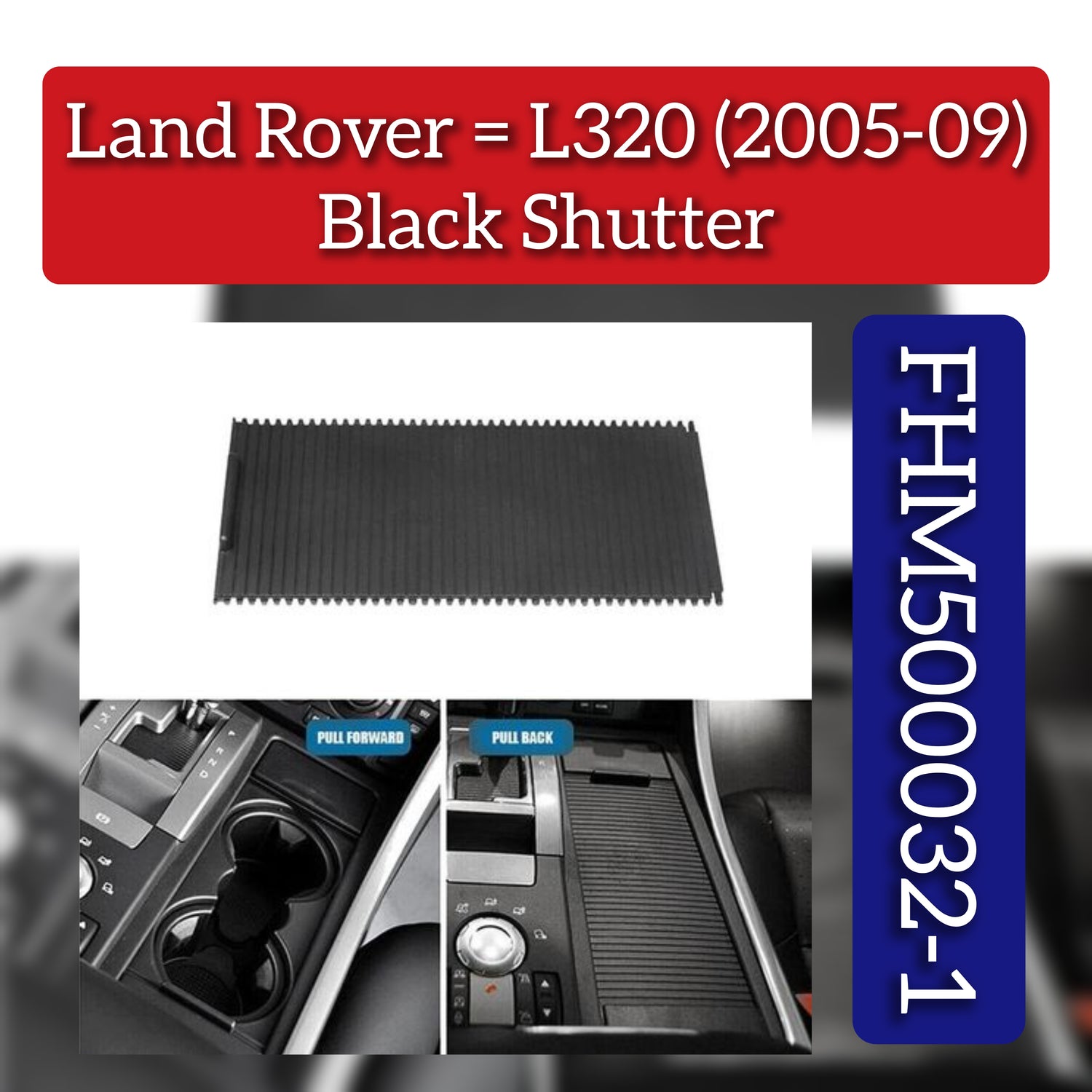 Black Central Console Drink Water Cup Holder Cover Shutter Roller Trim FHM500032-1 Compatible With  Land Rover L320 2005-2009