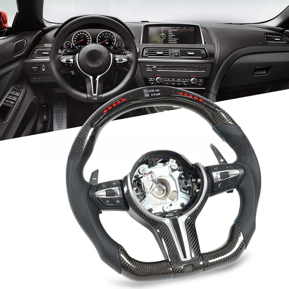 Carbon Fiber Steering Wheel (With LED Meter) Compatible With BMW F10