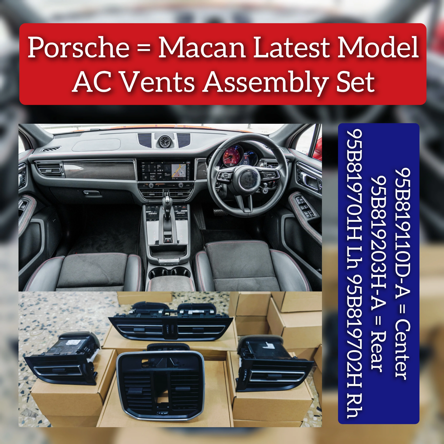 Ac Vent Grille Front Left 95B819701H & Right 95B819702H & Center 95B819110D & Rear 95B819203H Compatible With Porsche Macan (2018-2022)