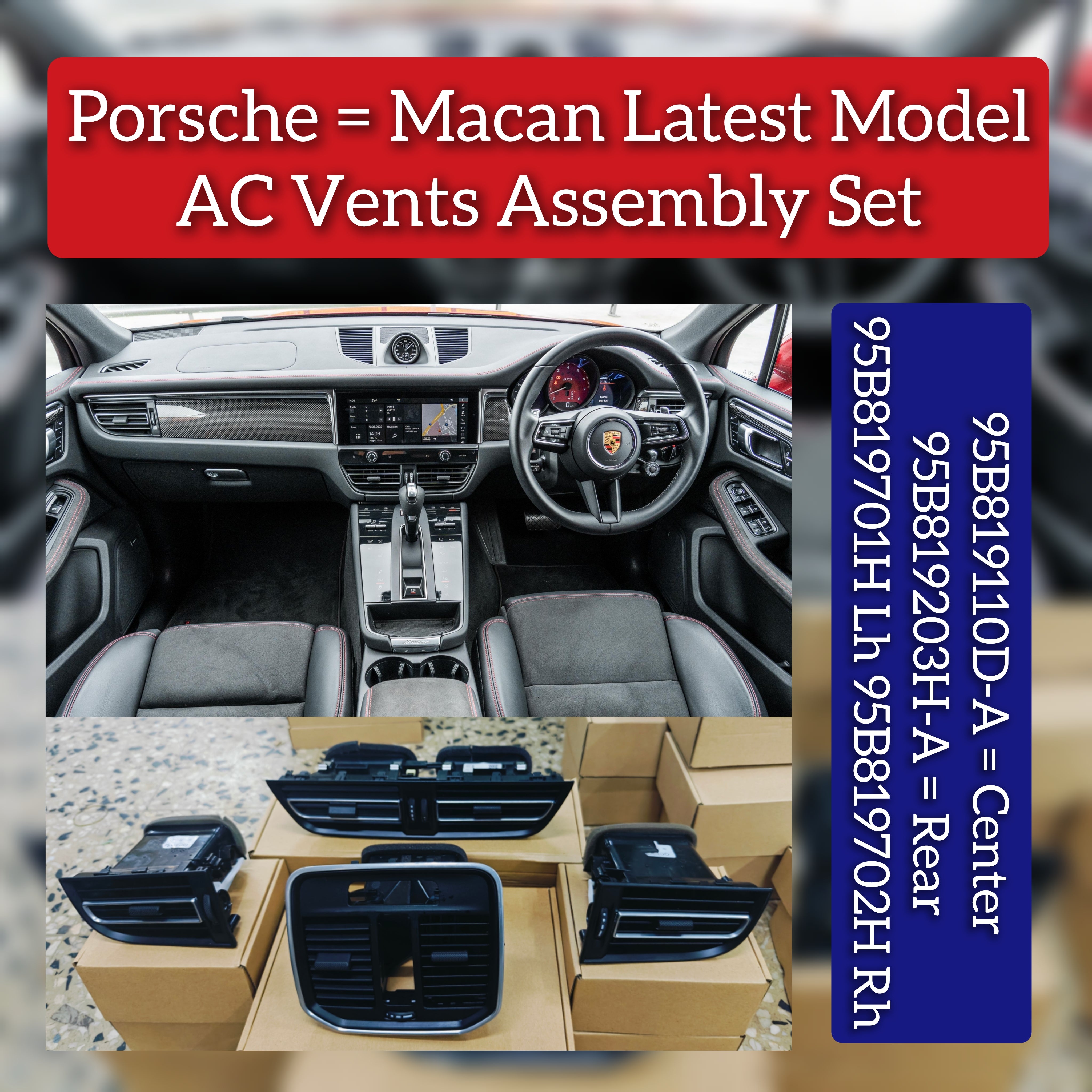 Ac Vent Grille Front Left 95B819701H & Right 95B819702H & Center 95B819110D & Rear 95B819203H Compatible With Porsche Macan (2018-2022)